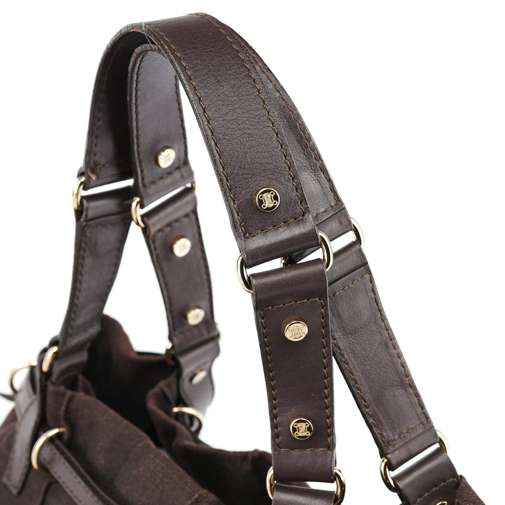 Brown Canvas Leather Floral Tote Bag