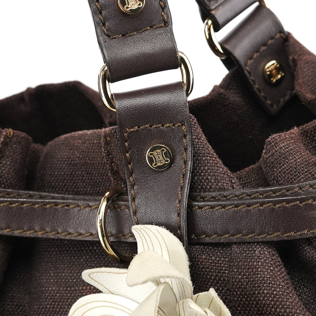 Brown Canvas Leather Floral Tote Bag
