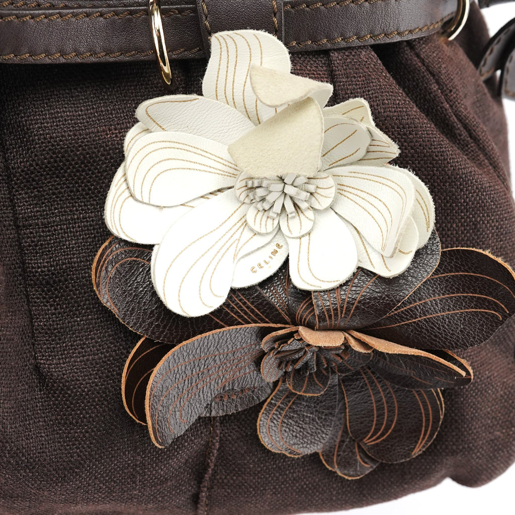 Brown Canvas Leather Floral Tote Bag