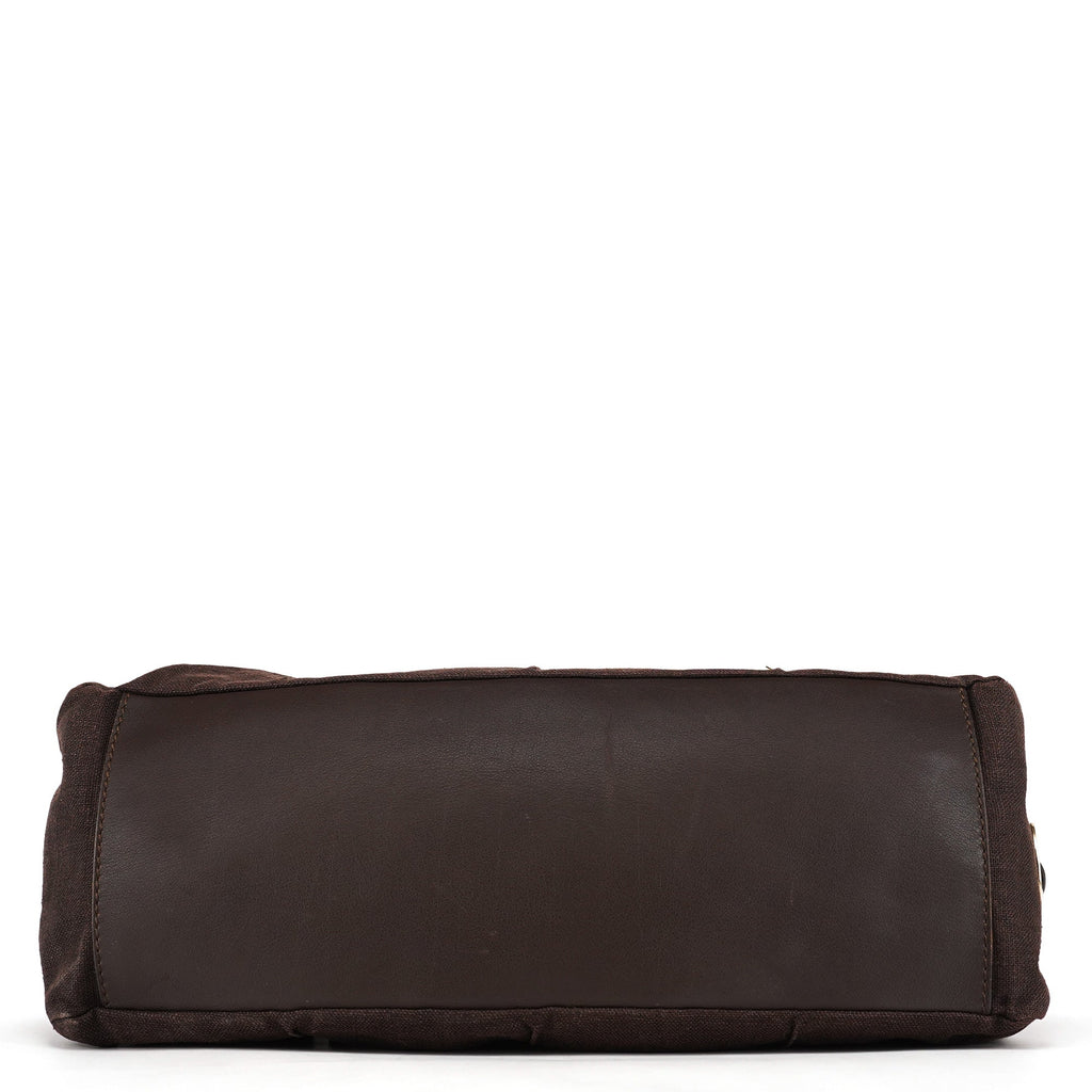 Brown Canvas Leather Floral Tote Bag