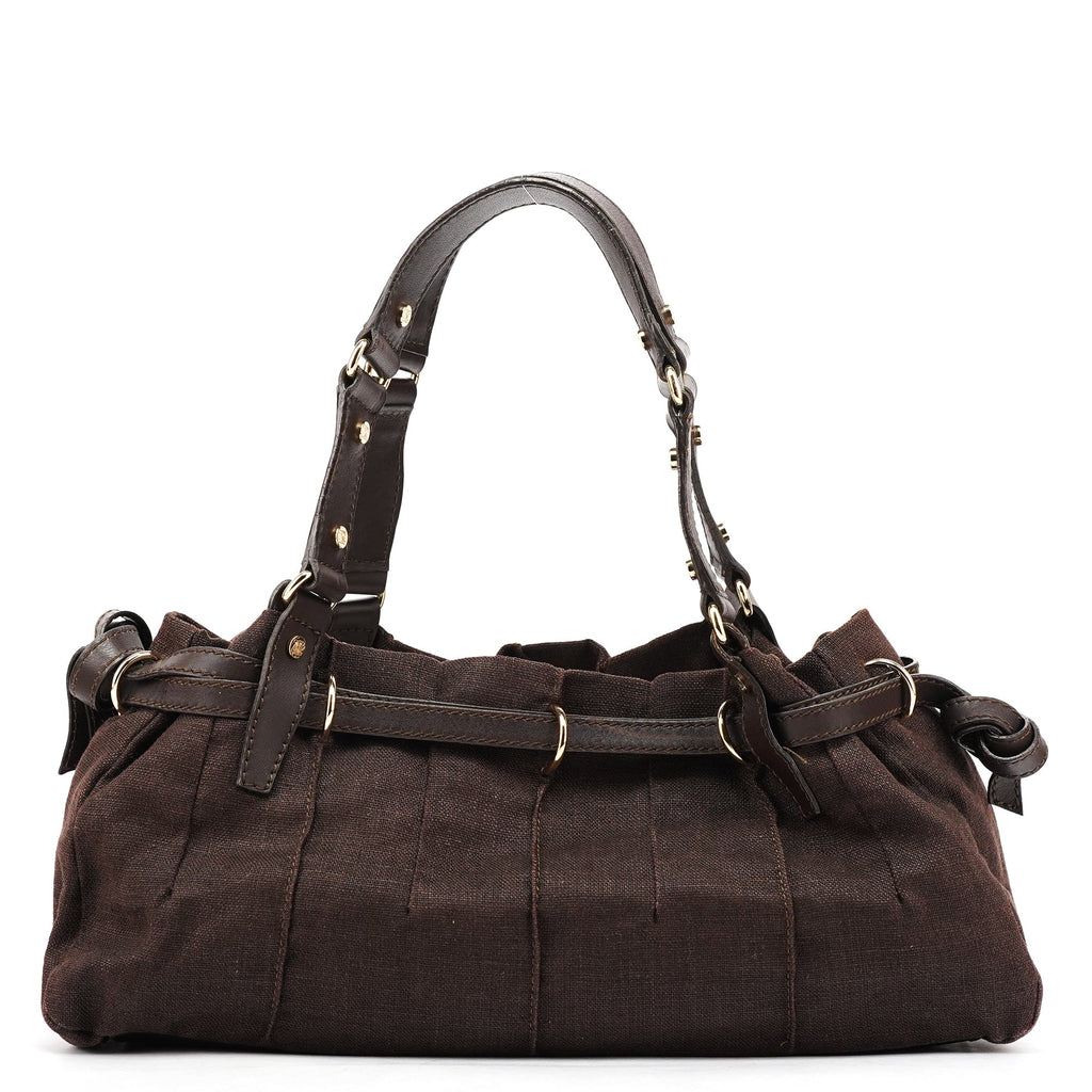 Brown Canvas Leather Floral Tote Bag