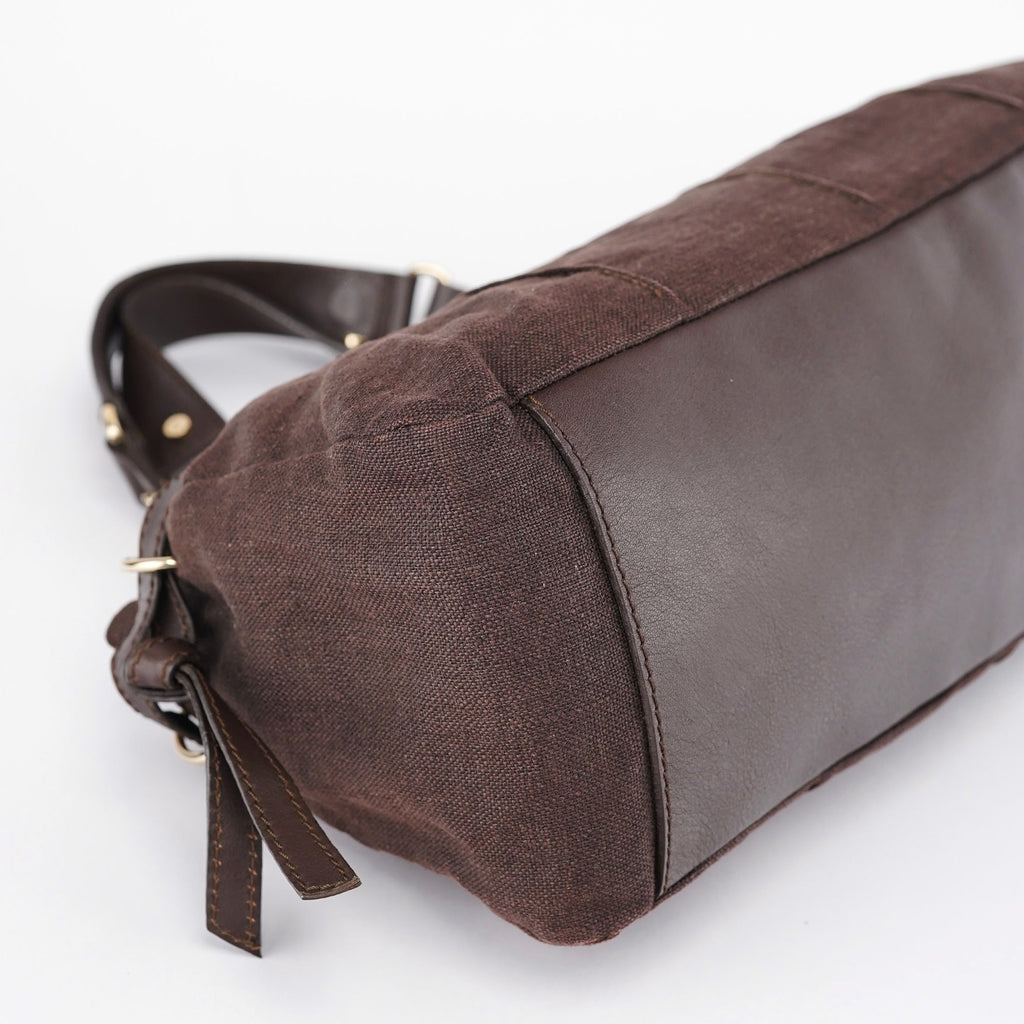 Brown Canvas Leather Tote Bag