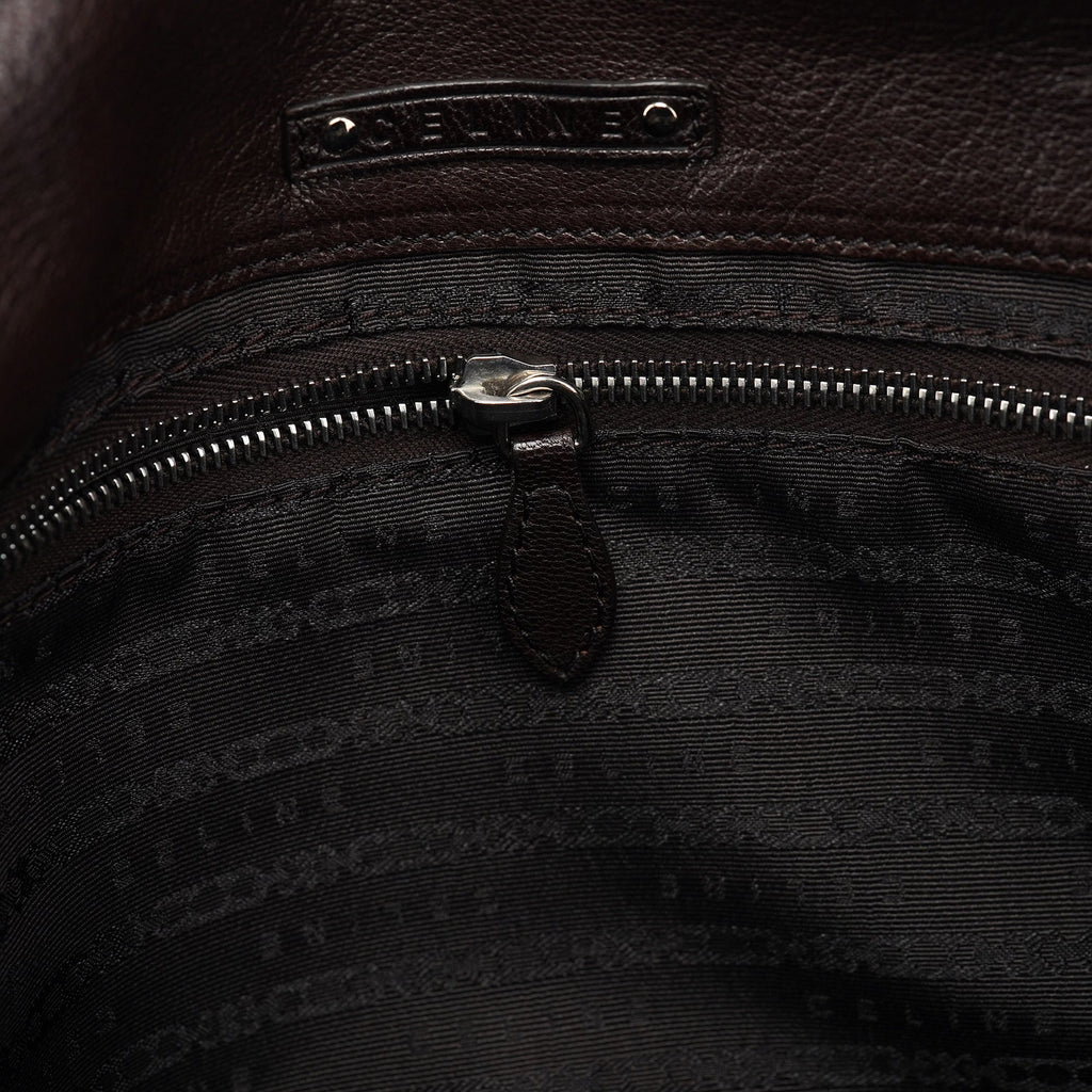 Brown Crackled Leather Turnlock Tote Bag