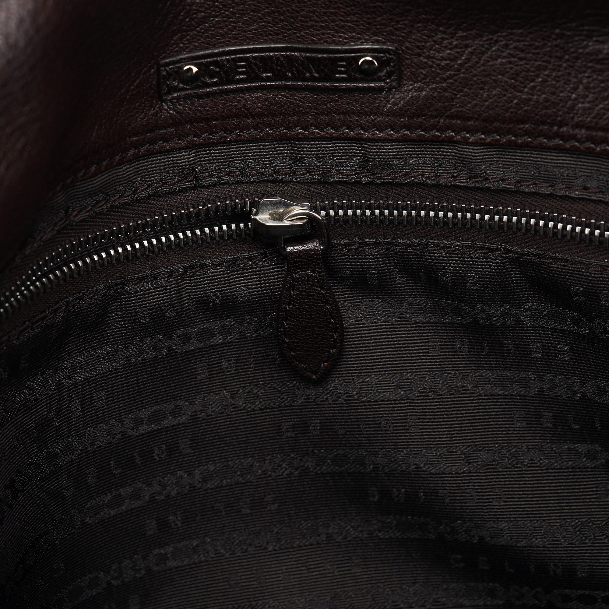 Brown Crackled Leather Turnlock Tote Bag