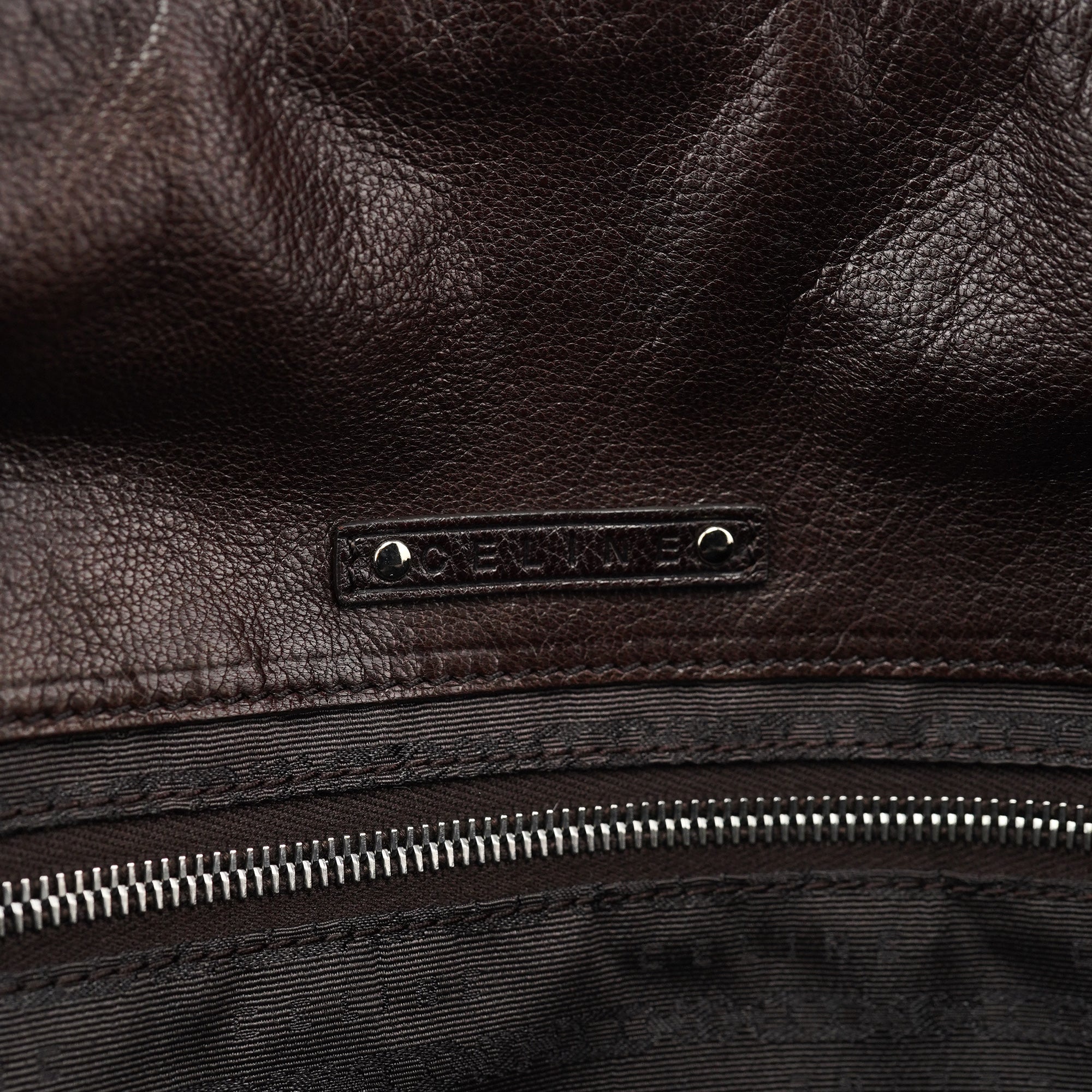 Brown Crackled Leather Turnlock Tote Bag