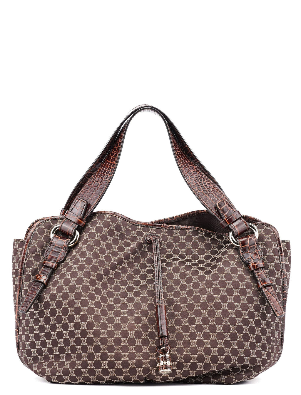 Brown Croc Embossed Triomphe Shoulder Bag
