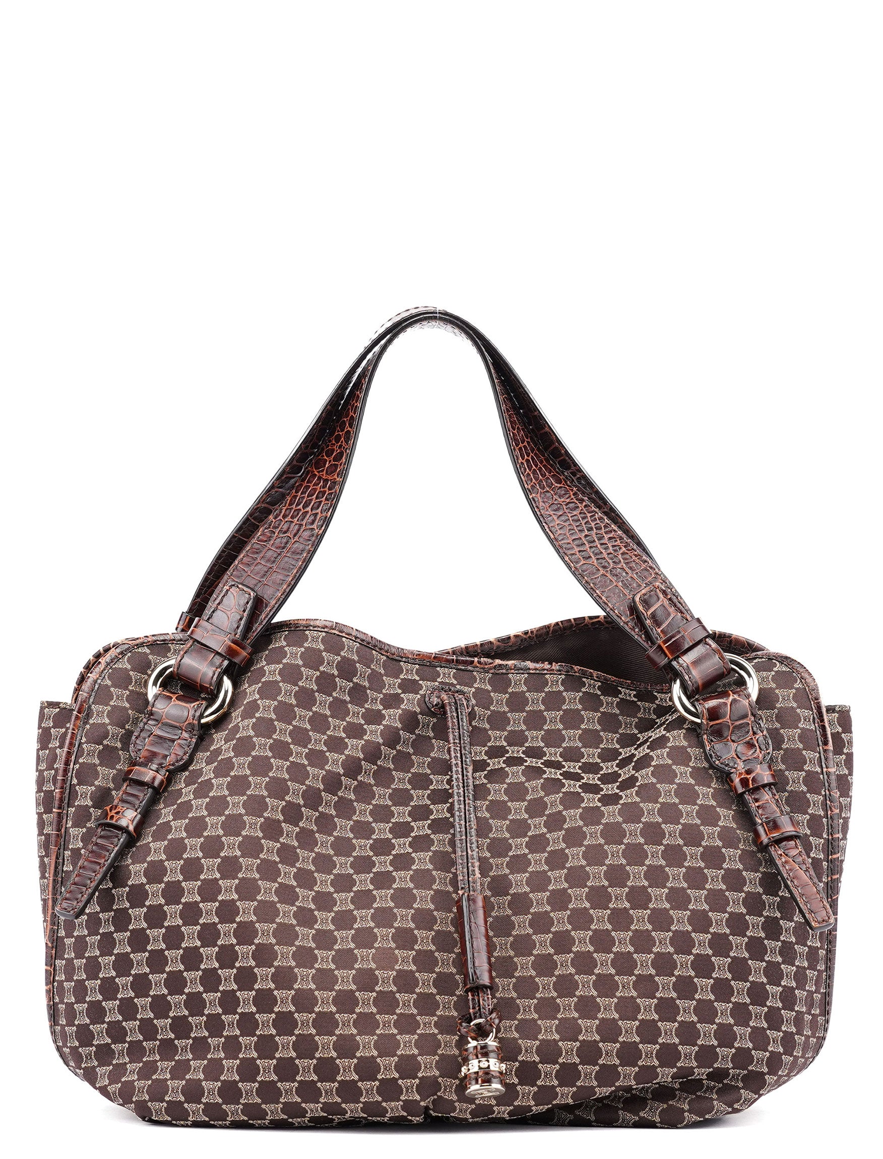 Brown Croc Embossed Triomphe Shoulder Bag