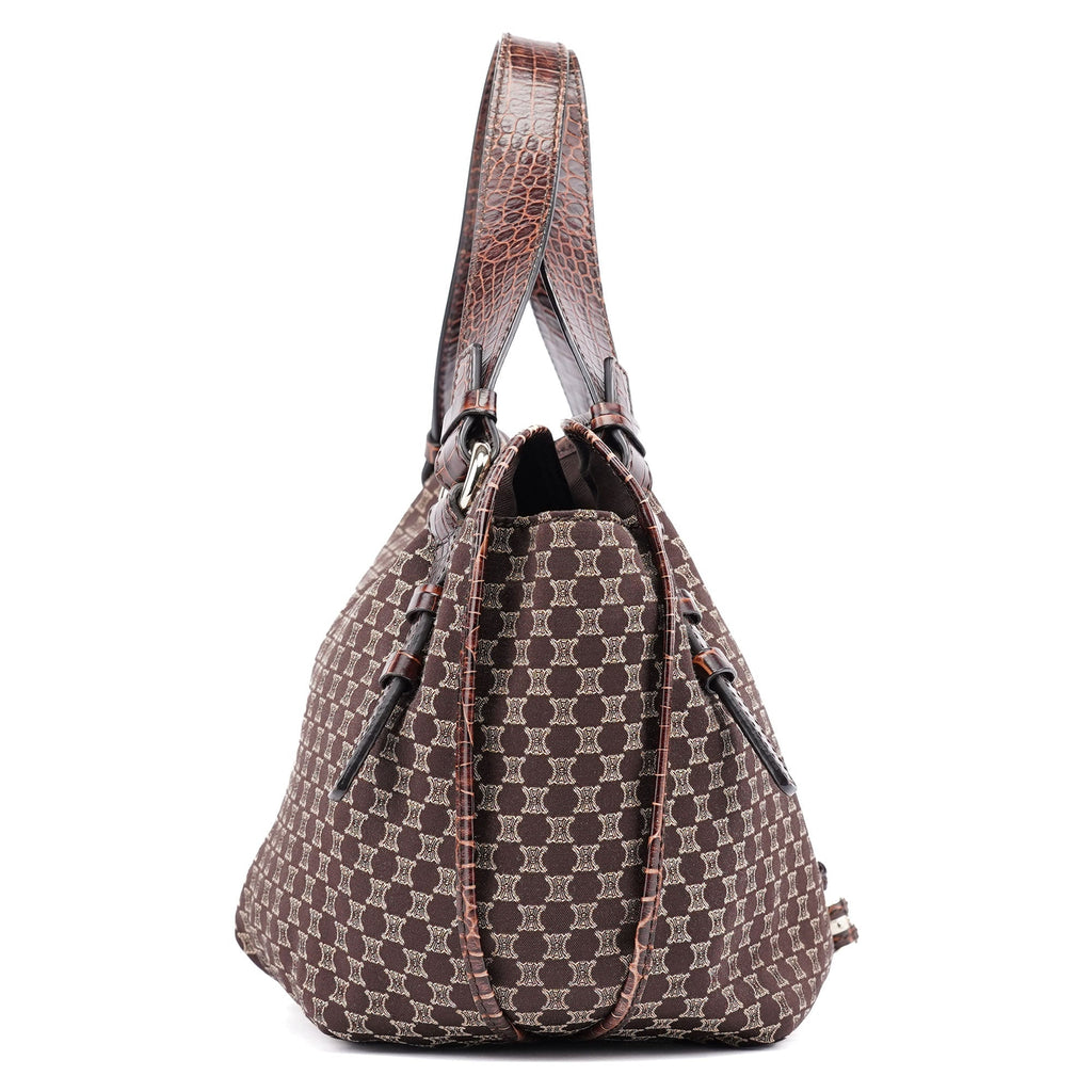 Brown Croc Embossed Triomphe Shoulder Bag
