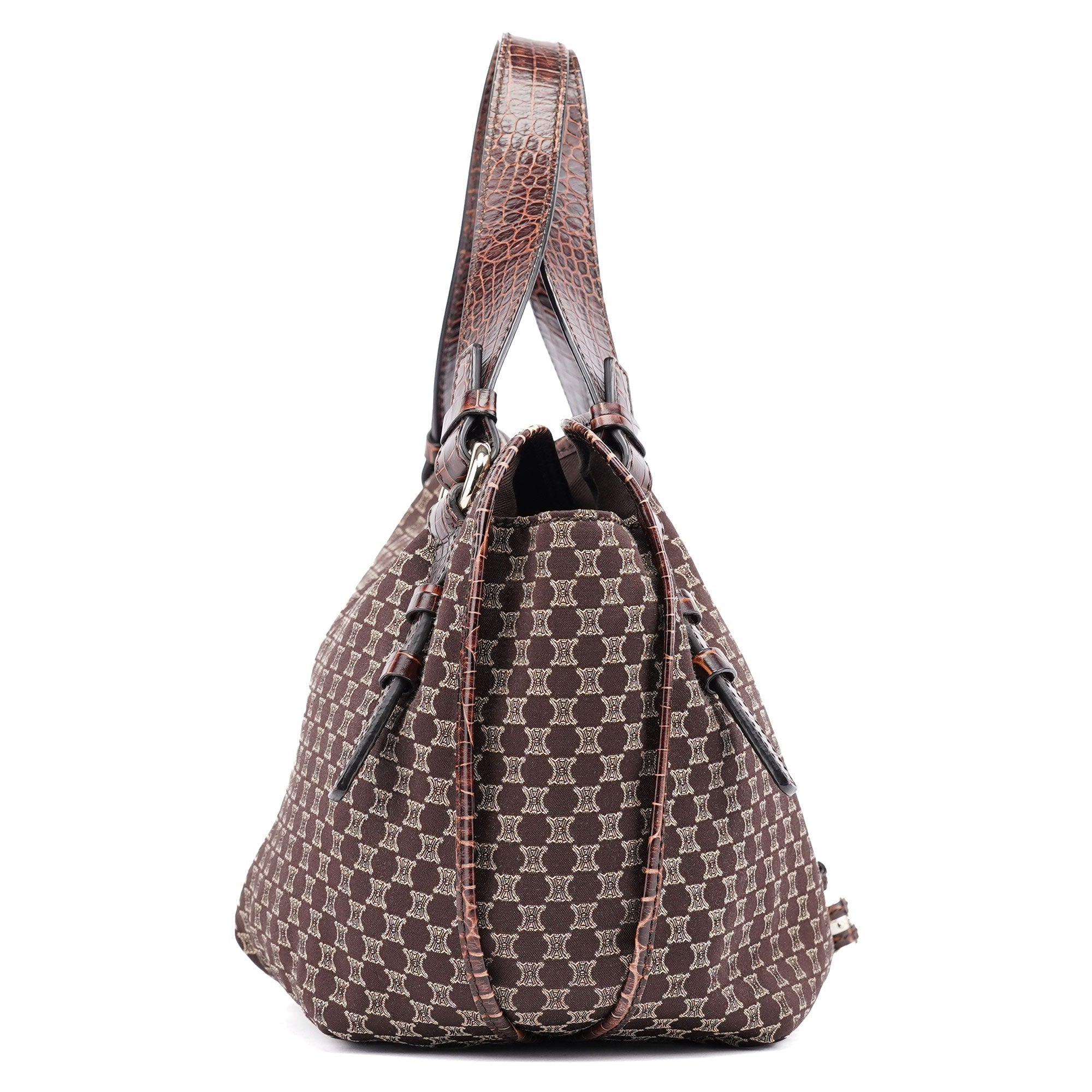 Brown Croc Embossed Triomphe Shoulder Bag