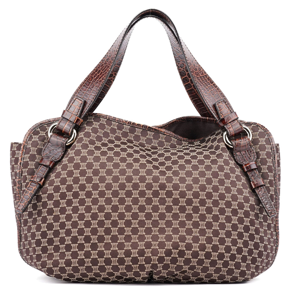 Brown Croc Embossed Triomphe Shoulder Bag