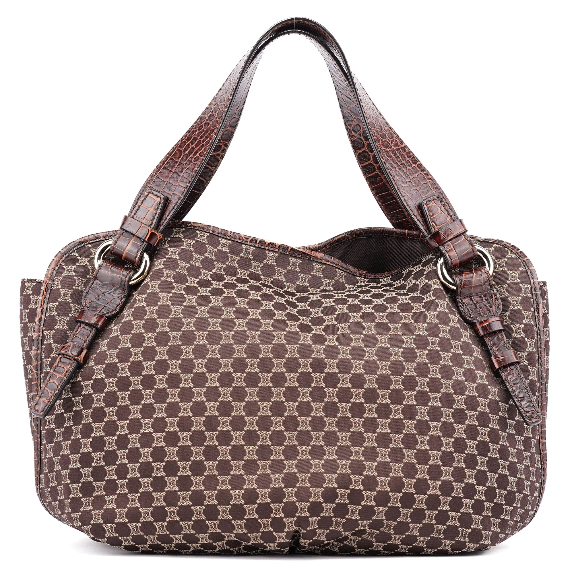 Brown Croc Embossed Triomphe Shoulder Bag