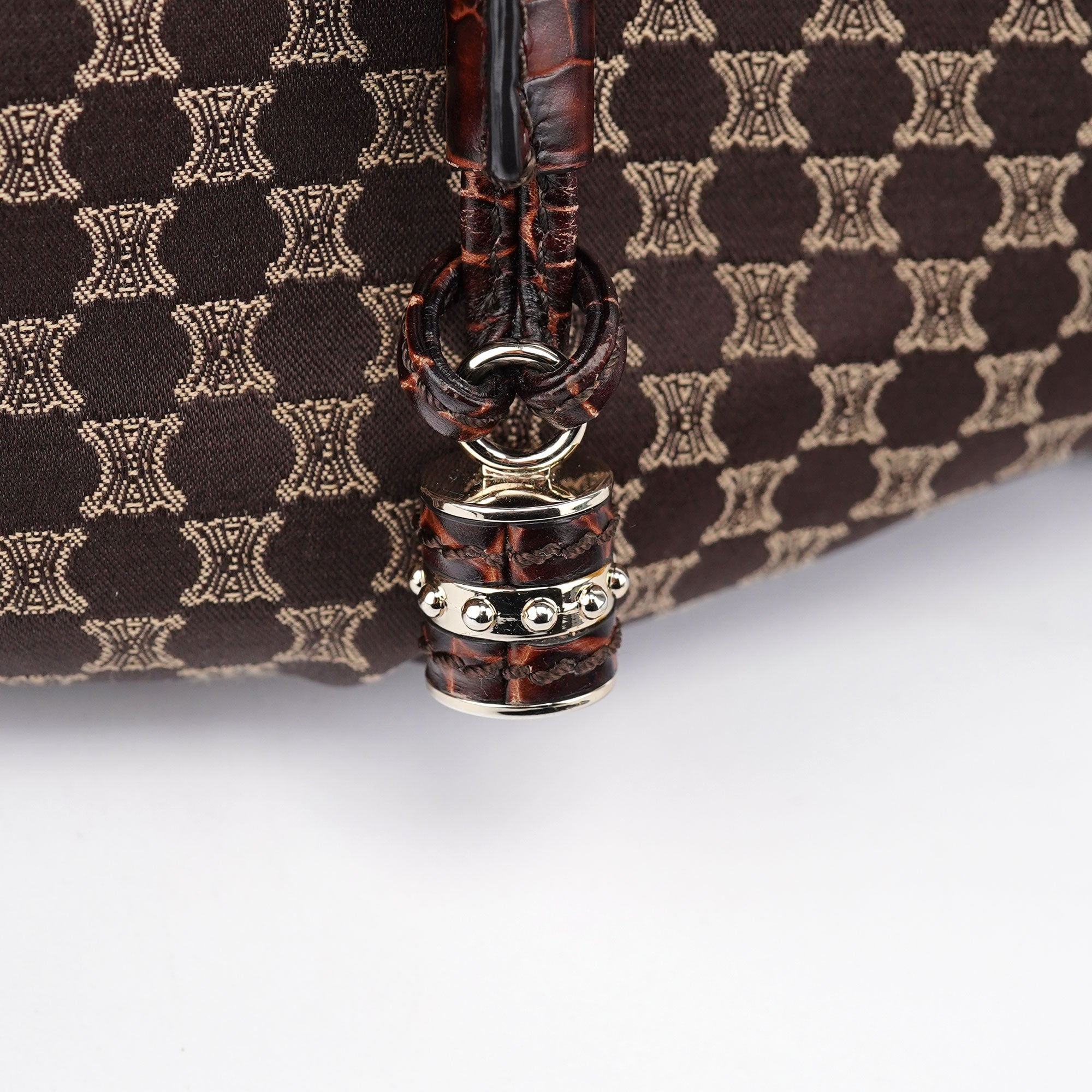 Brown Croc Embossed Triomphe Shoulder Bag