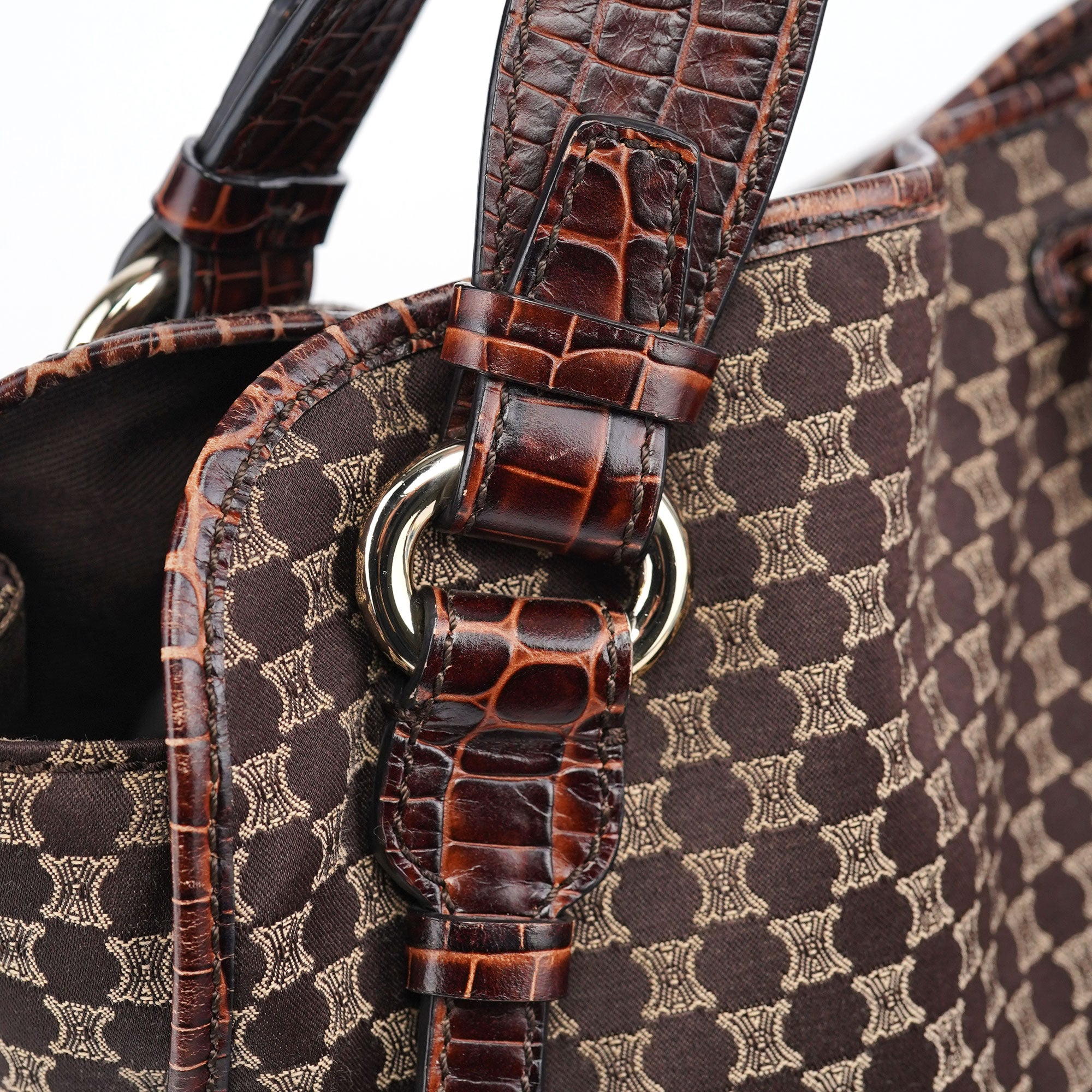 Brown Croc Embossed Triomphe Shoulder Bag
