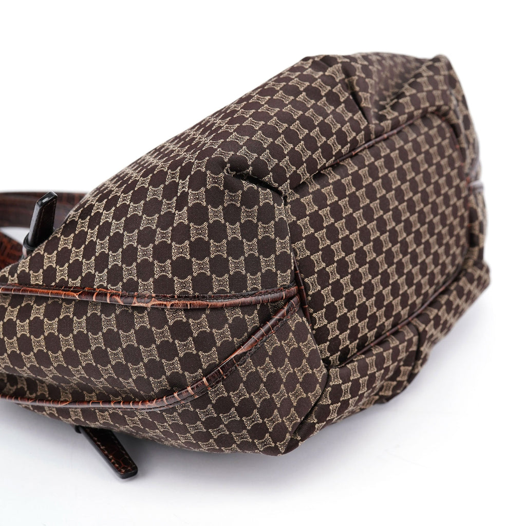 Brown Croc Embossed Triomphe Shoulder Bag