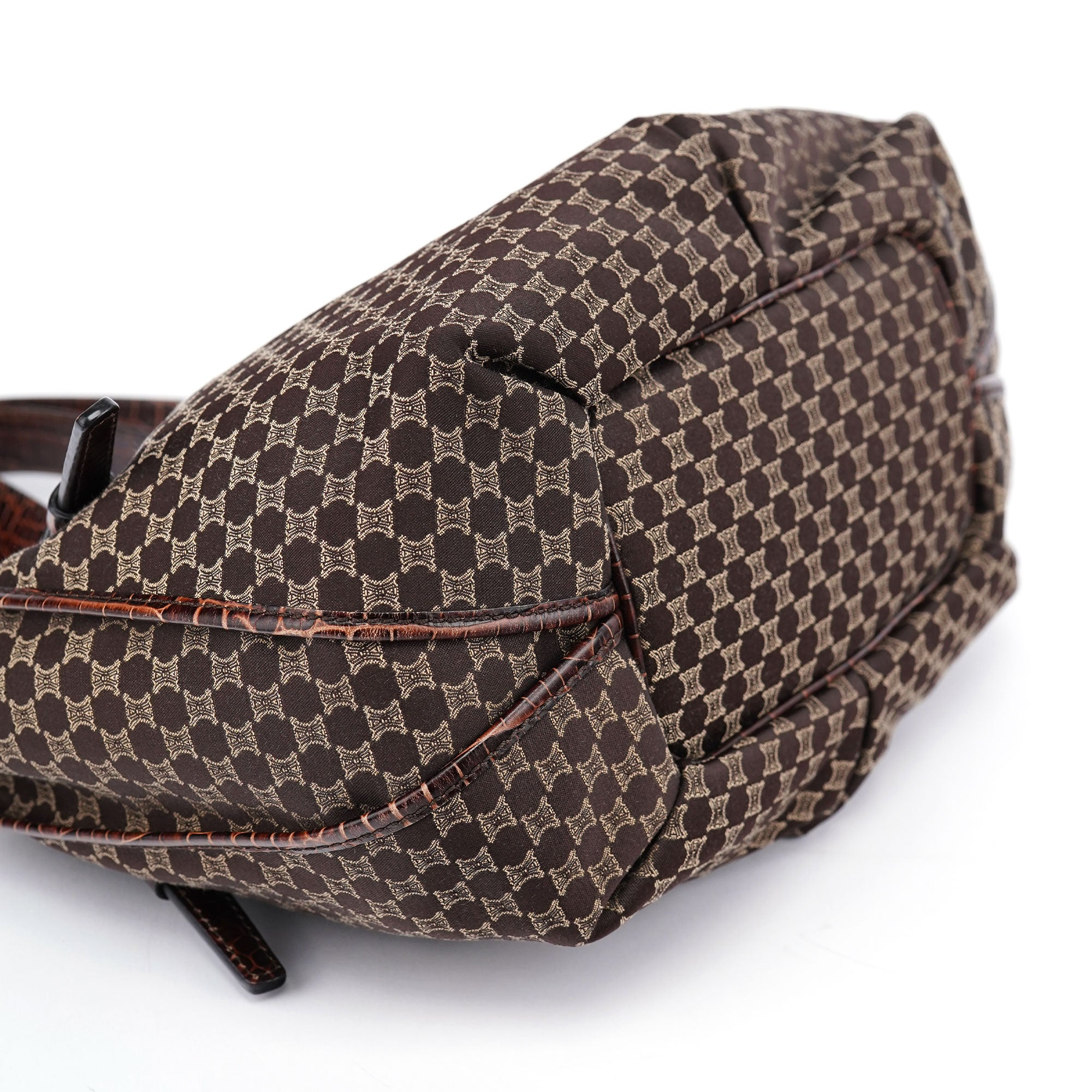 Brown Croc Embossed Triomphe Shoulder Bag