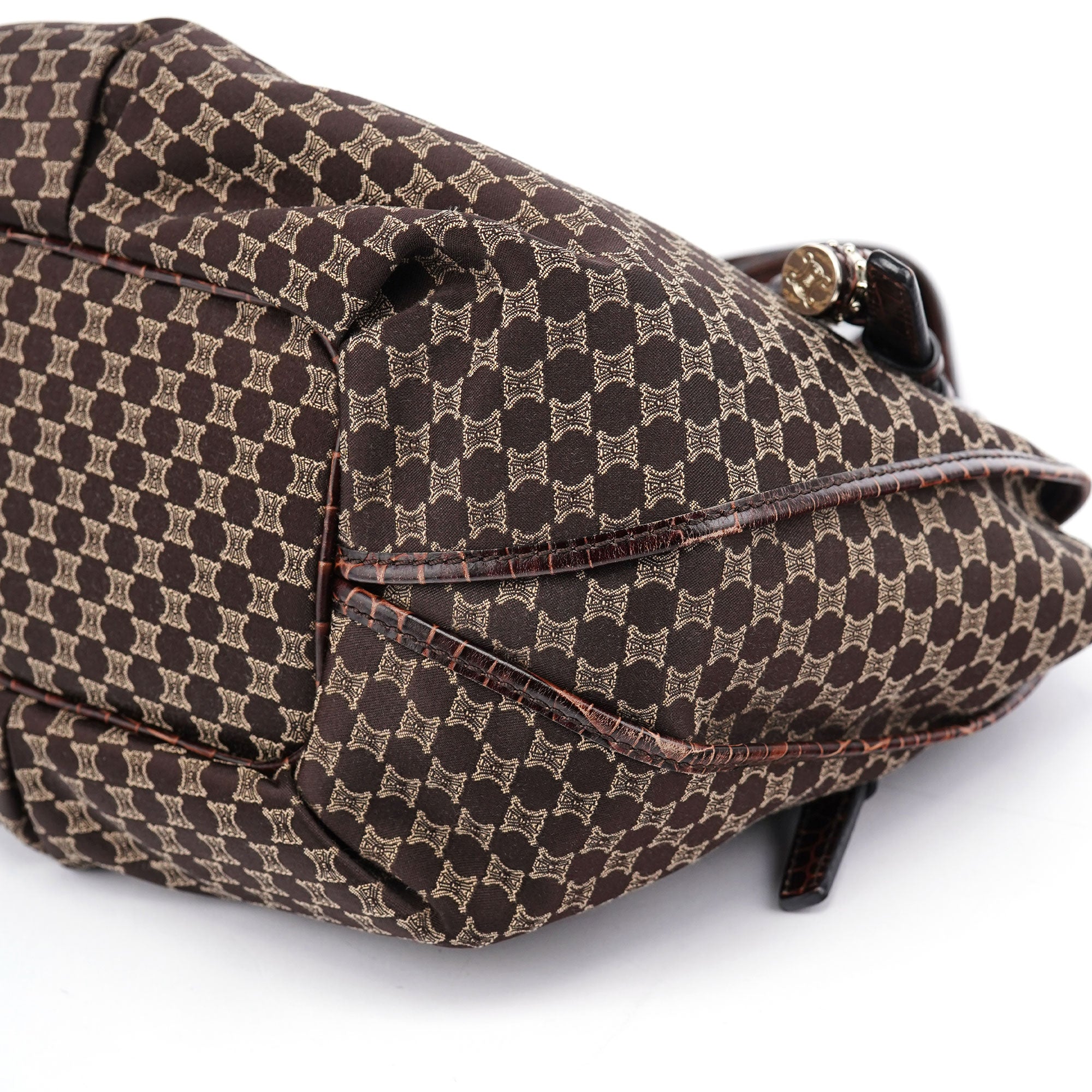 Brown Croc Embossed Triomphe Shoulder Bag