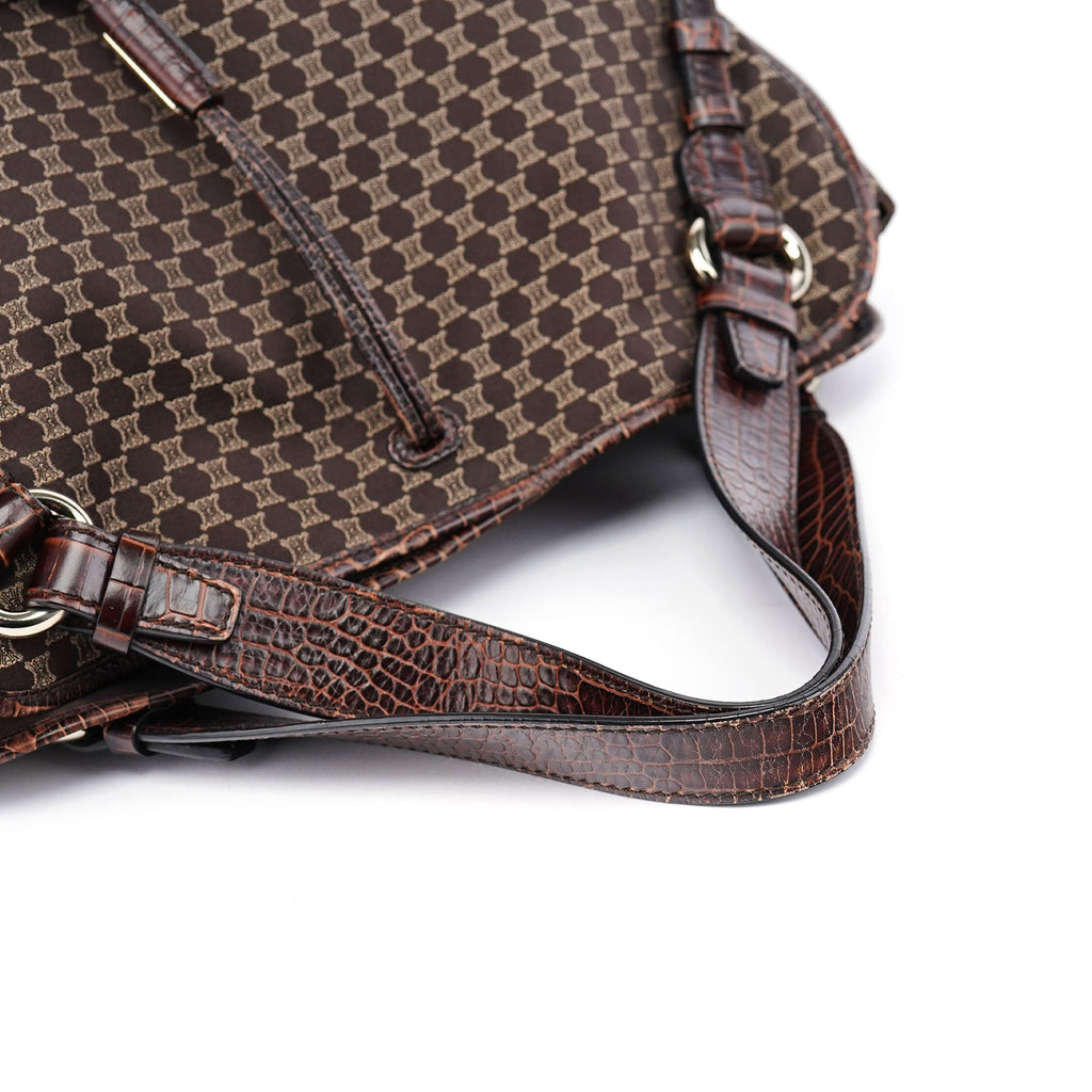 Brown Croc Embossed Triomphe Shoulder Bag