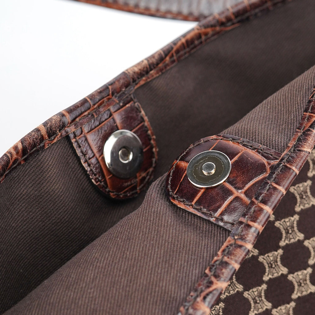 Brown Croc Embossed Triomphe Shoulder Bag