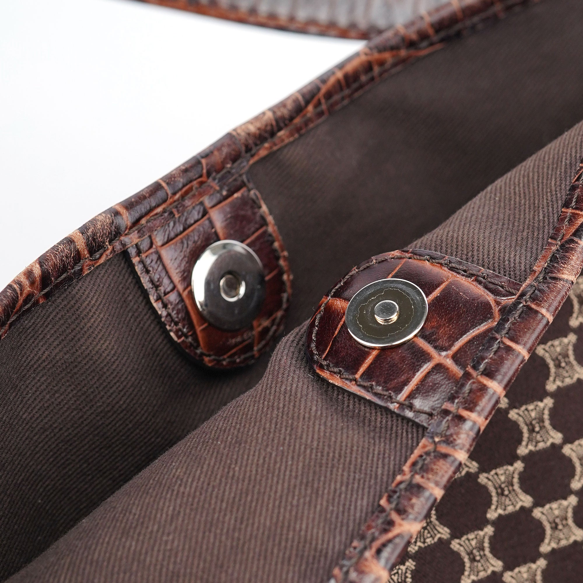 Brown Croc Embossed Triomphe Shoulder Bag