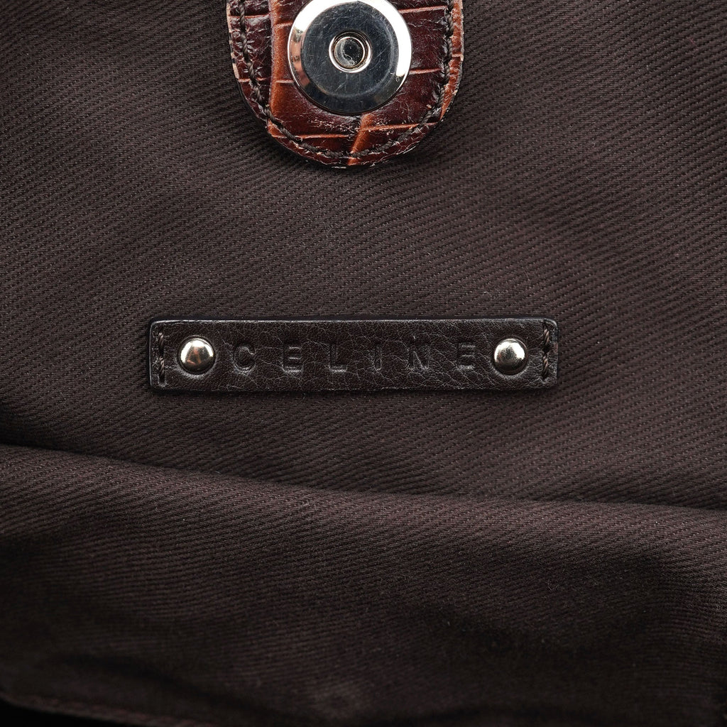 Brown Croc Embossed Triomphe Shoulder Bag