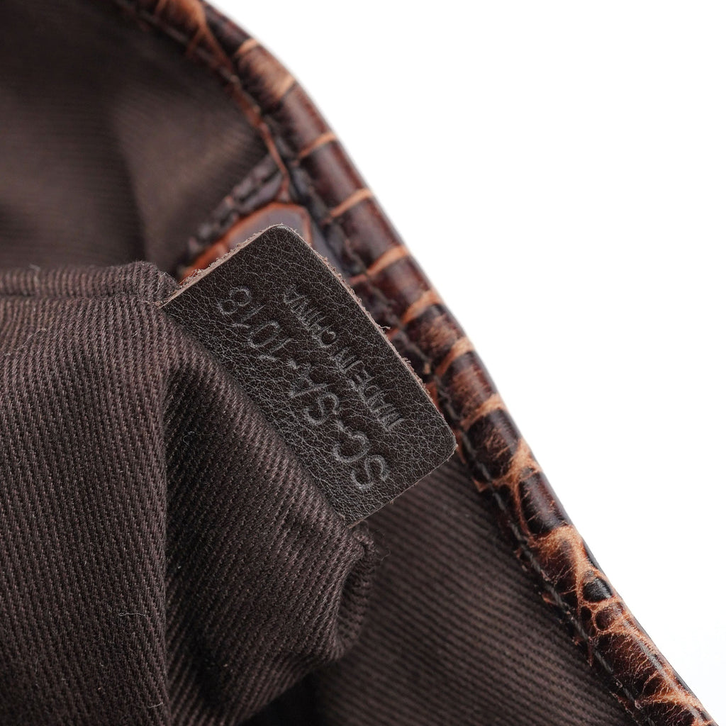 Brown Croc Embossed Triomphe Shoulder Bag