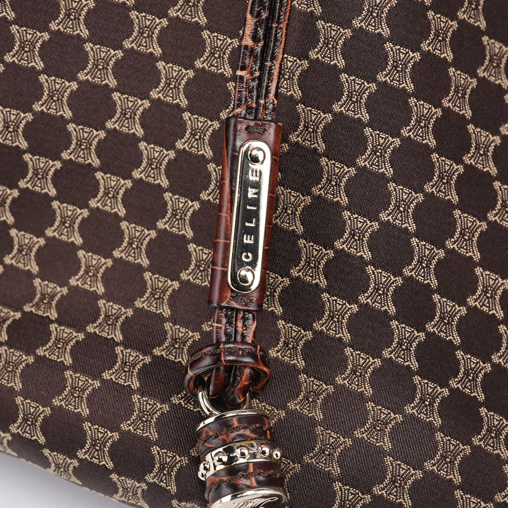 Brown Croc Embossed Triomphe Shoulder Bag