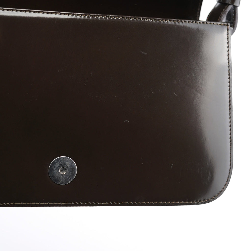 Brown Fur Patent Leather Shoulder Bag
