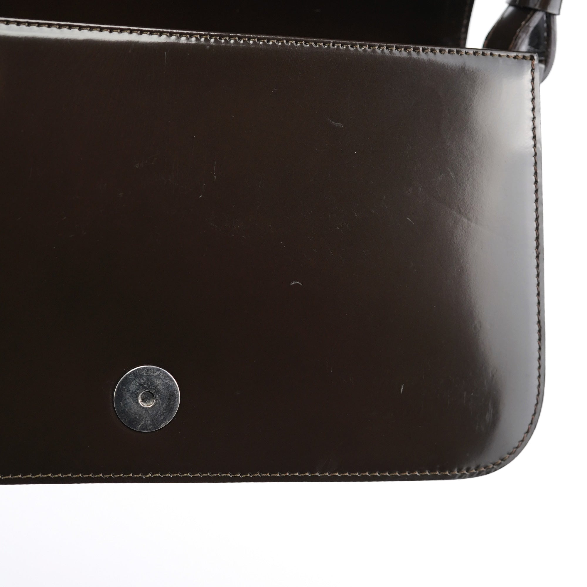 Brown Fur Patent Leather Shoulder Bag