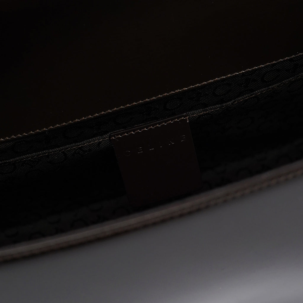 Brown Fur Patent Leather Shoulder Bag