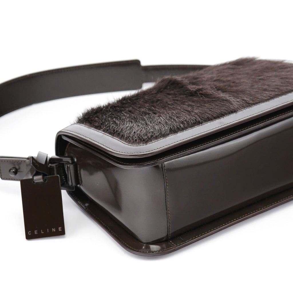 Brown Fur Patent Leather Shoulder Bag