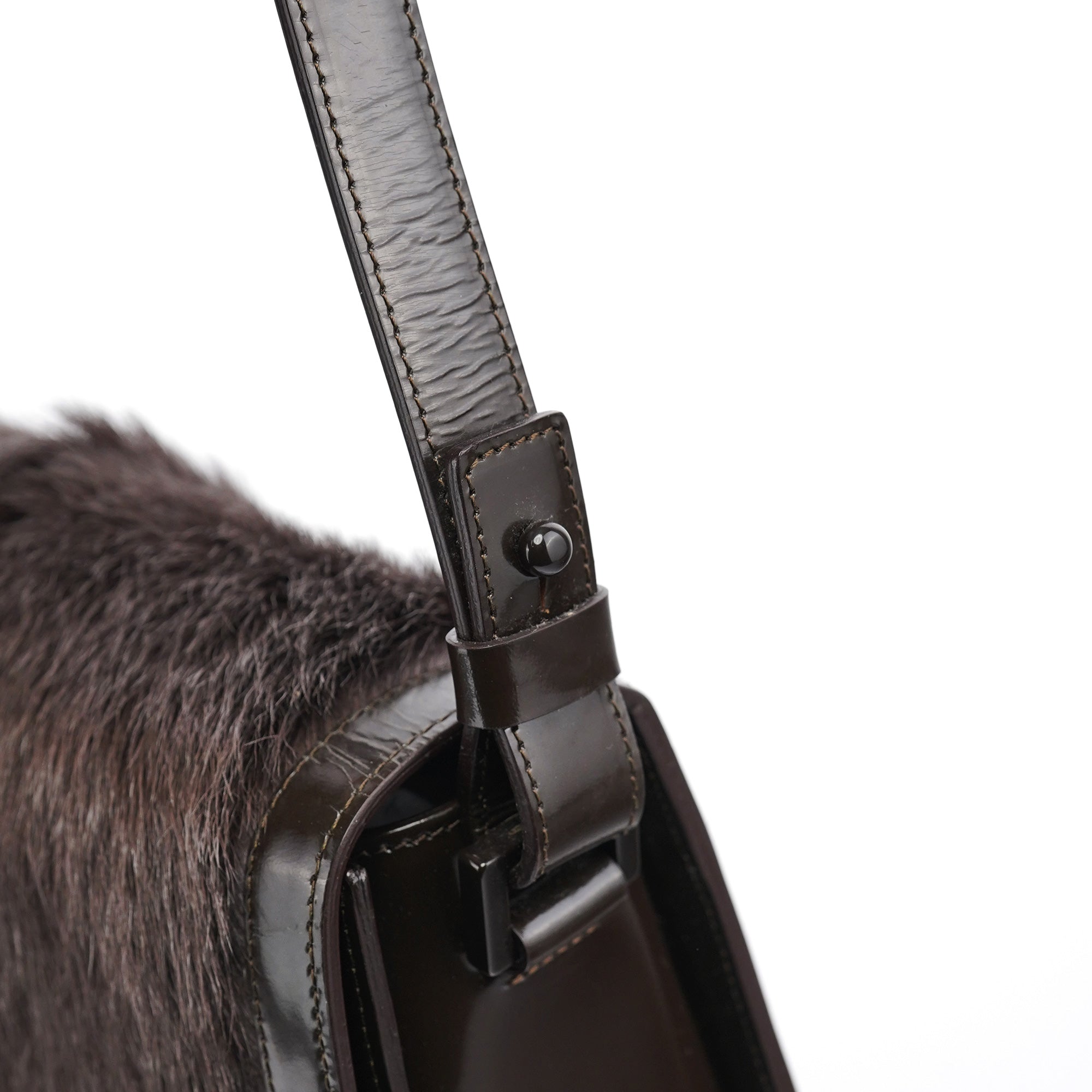 Brown Fur Patent Leather Shoulder Bag