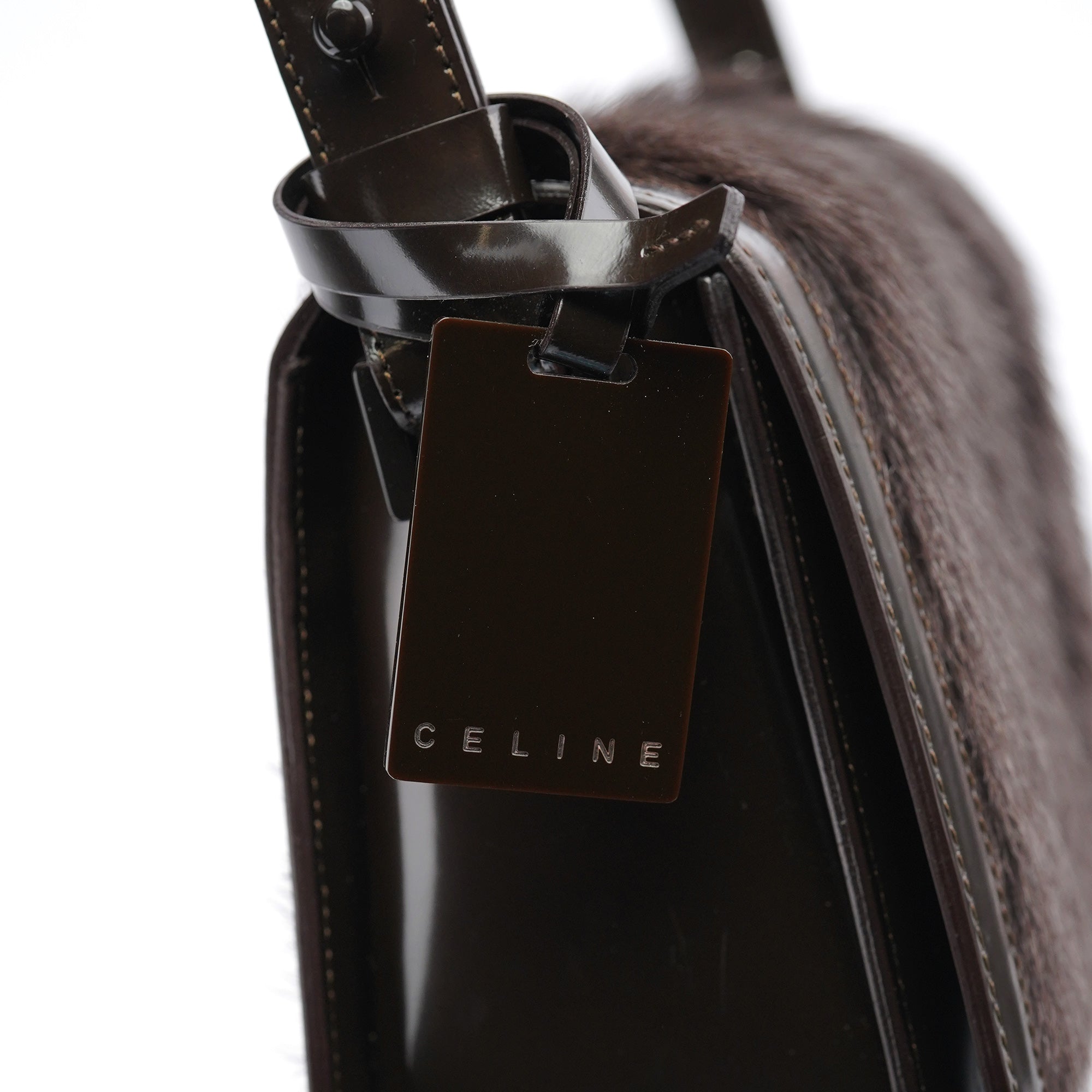 Brown Fur Patent Leather Shoulder Bag