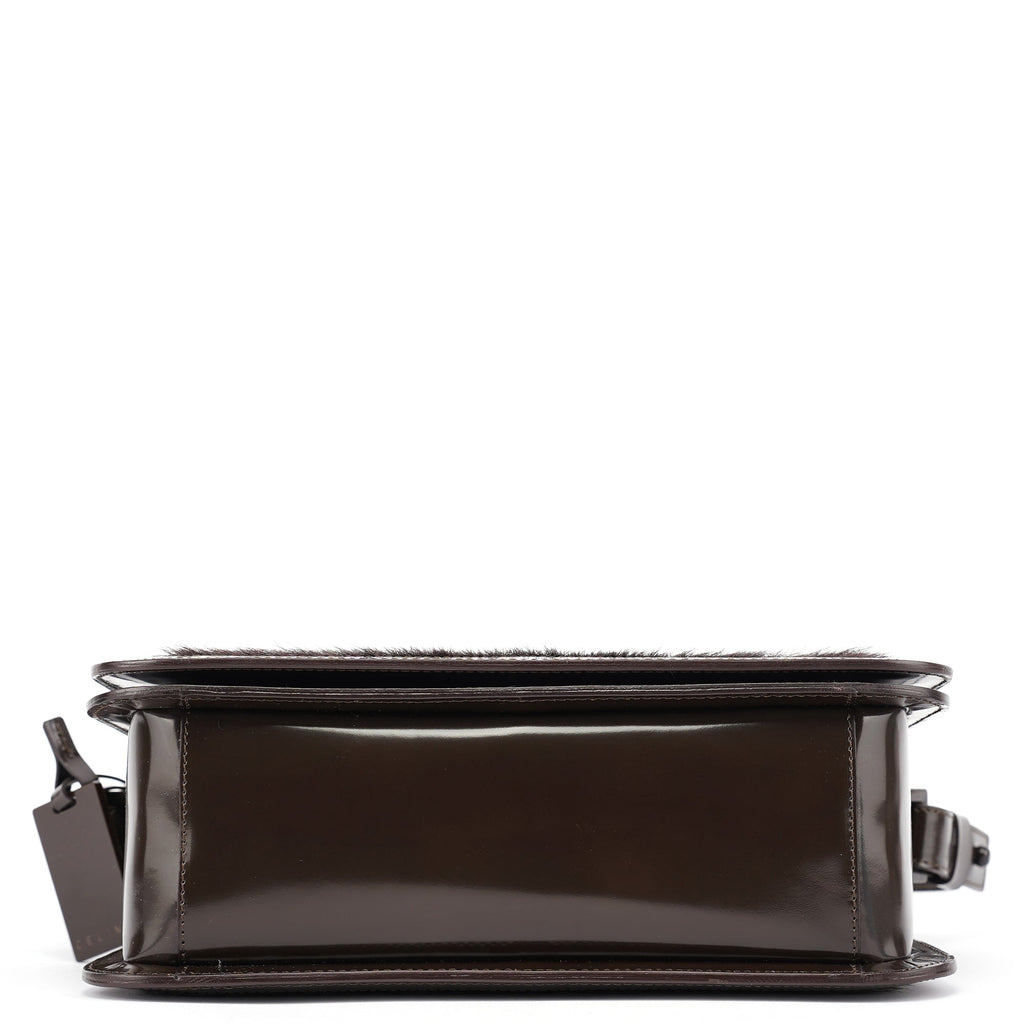 Brown Fur Patent Leather Shoulder Bag