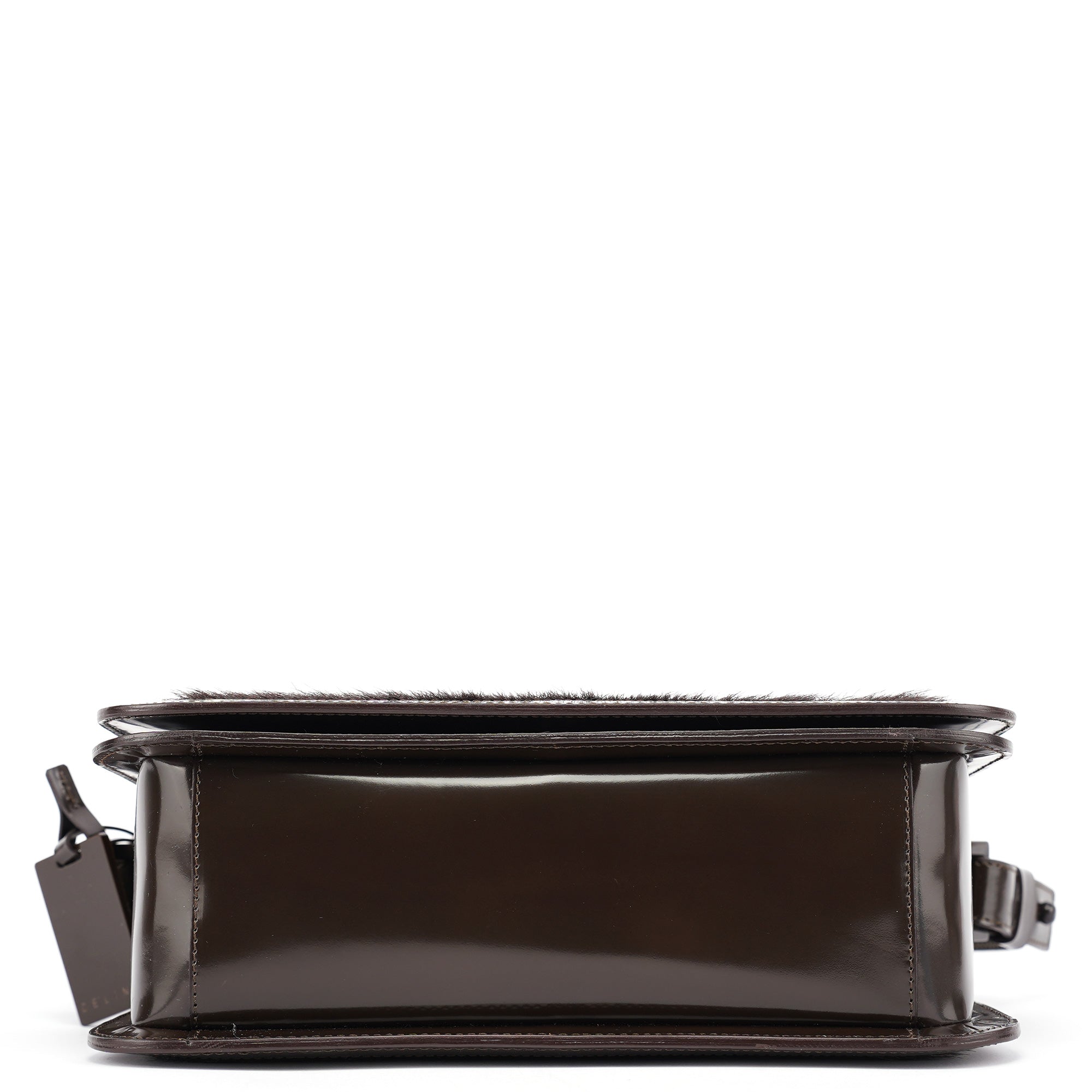 Brown Fur Patent Leather Shoulder Bag