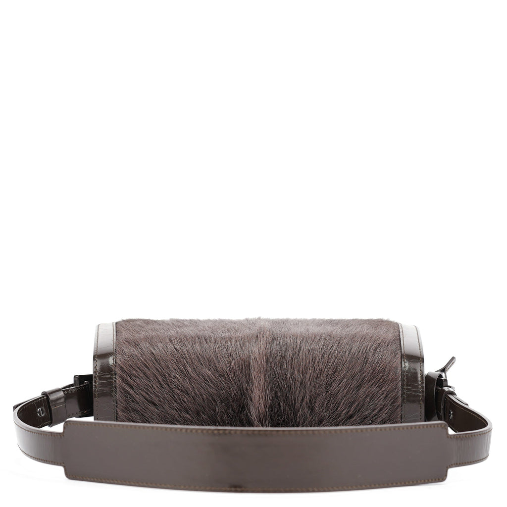Brown Fur Patent Leather Shoulder Bag