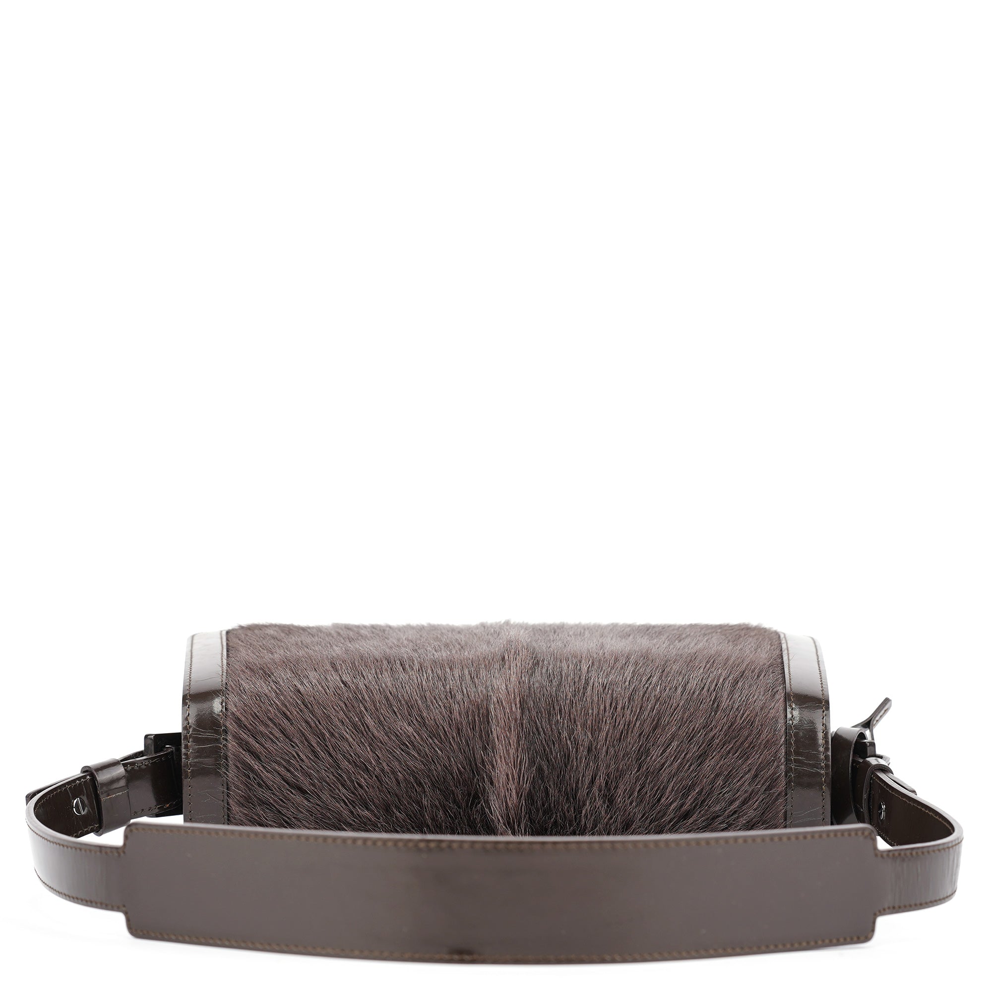 Brown Fur Patent Leather Shoulder Bag