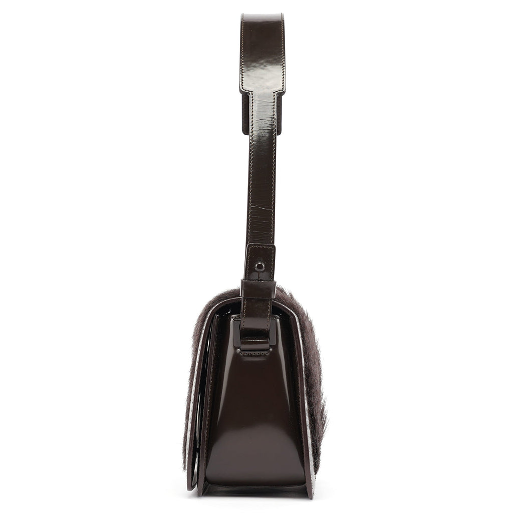 Brown Fur Patent Leather Shoulder Bag