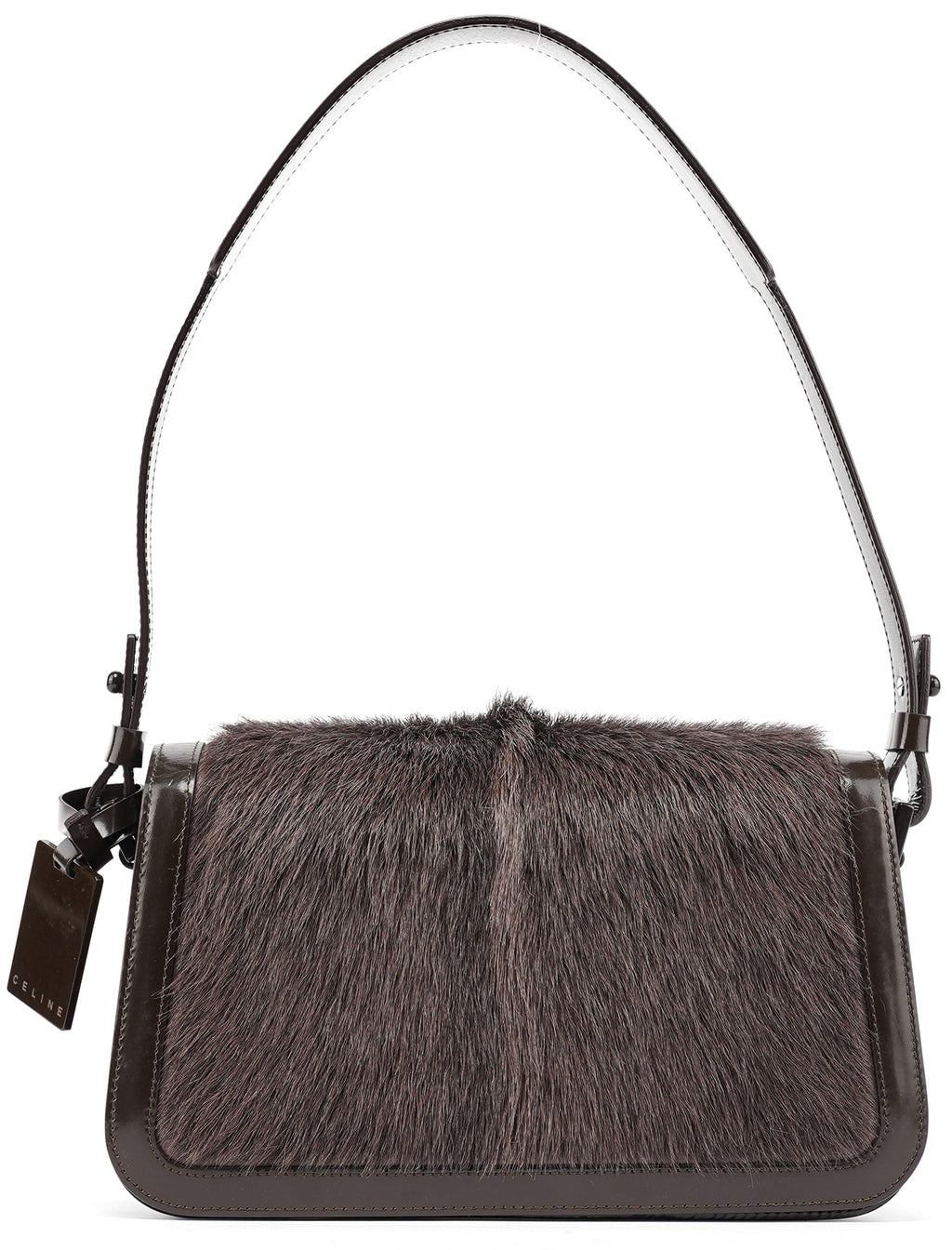 Brown Fur Patent Leather Shoulder Bag