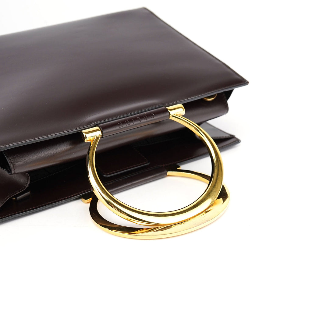 Brown Leather Gold 2-Way Top Handle Bag