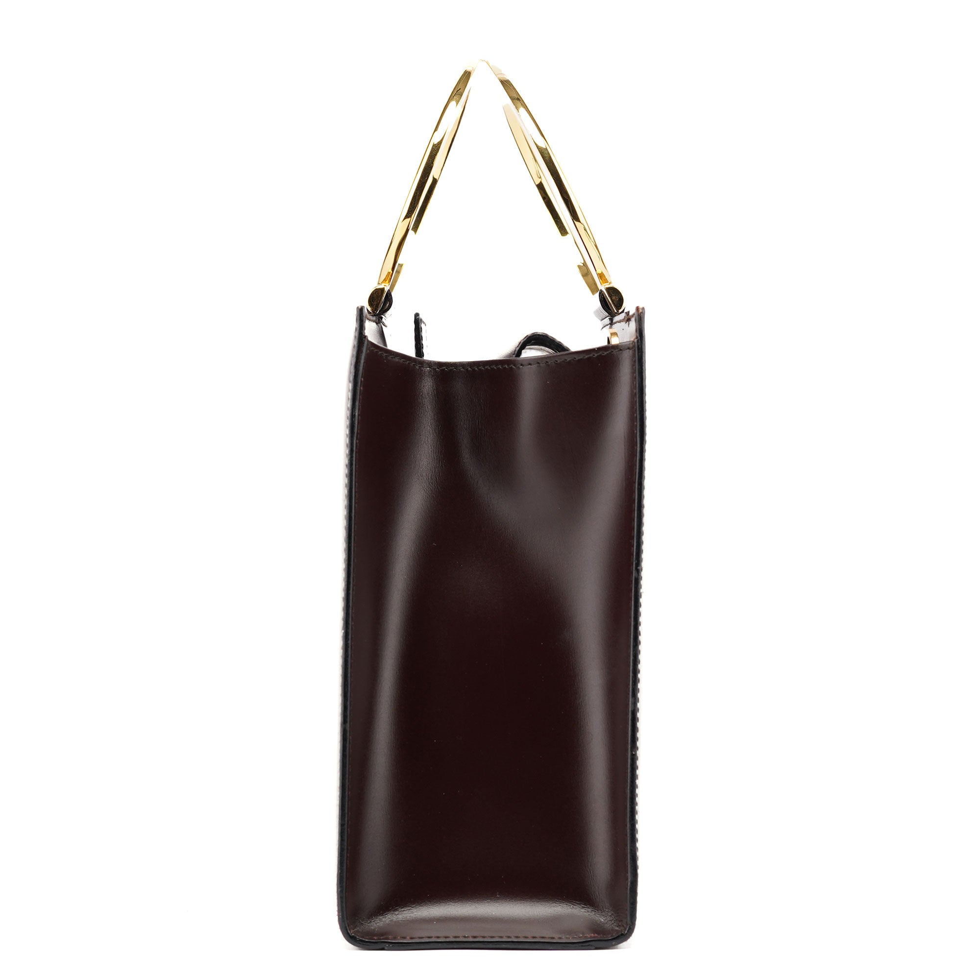 Brown Leather Gold 2-Way Top Handle Bag