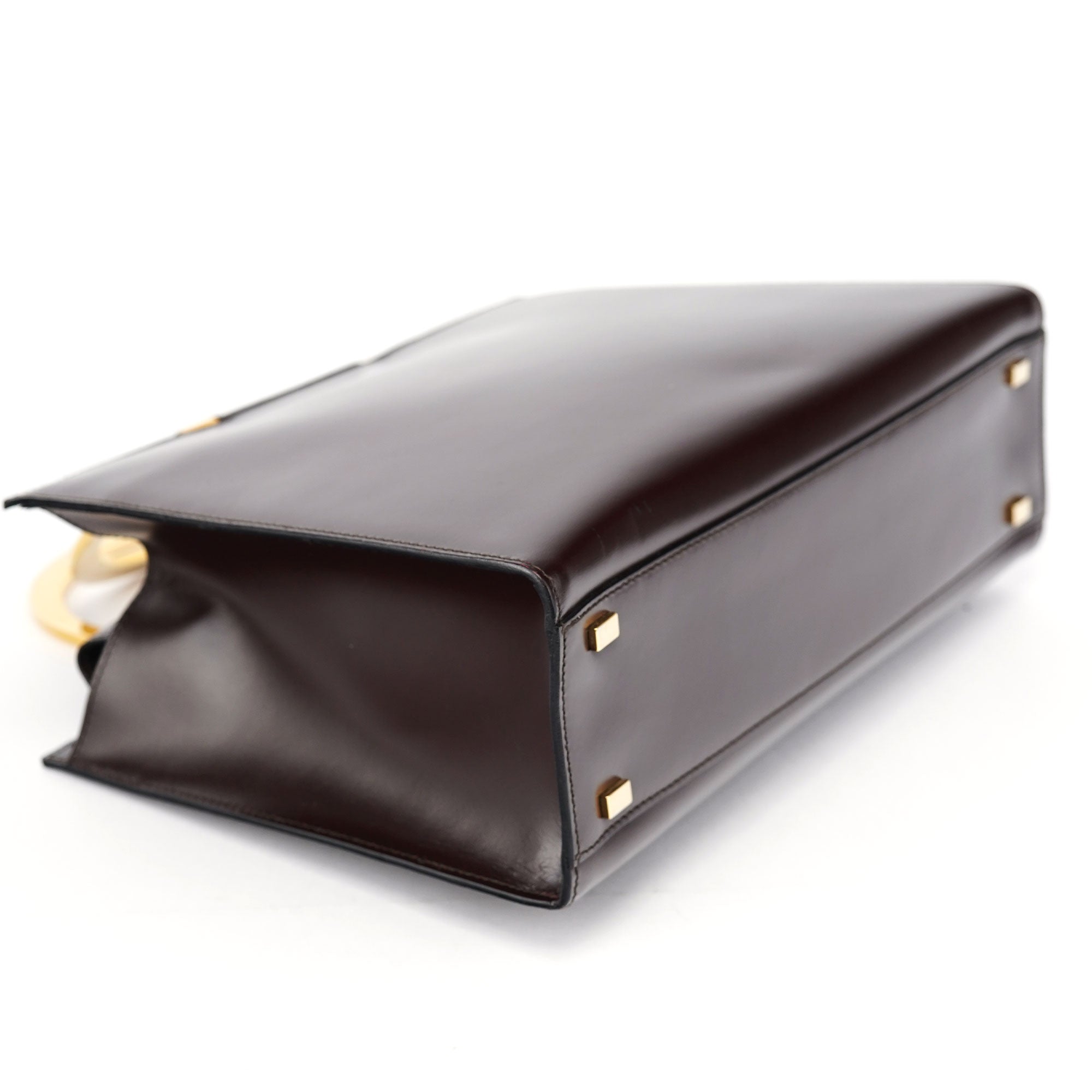 Brown Leather Gold 2-Way Top Handle Bag