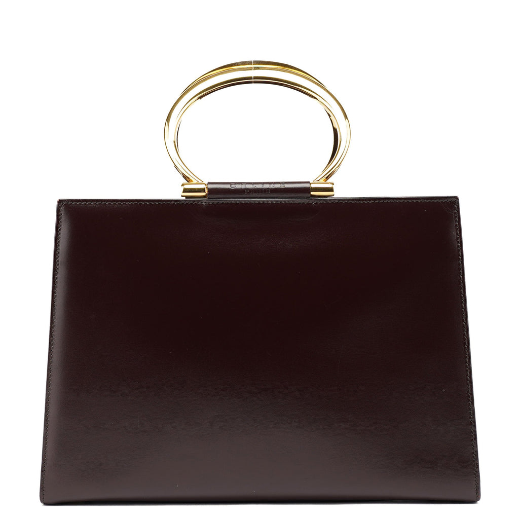 Brown Leather Gold 2-Way Top Handle Bag