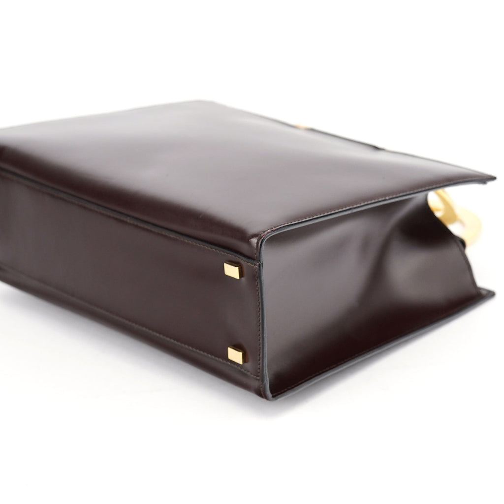 Brown Leather Gold 2-Way Top Handle Bag