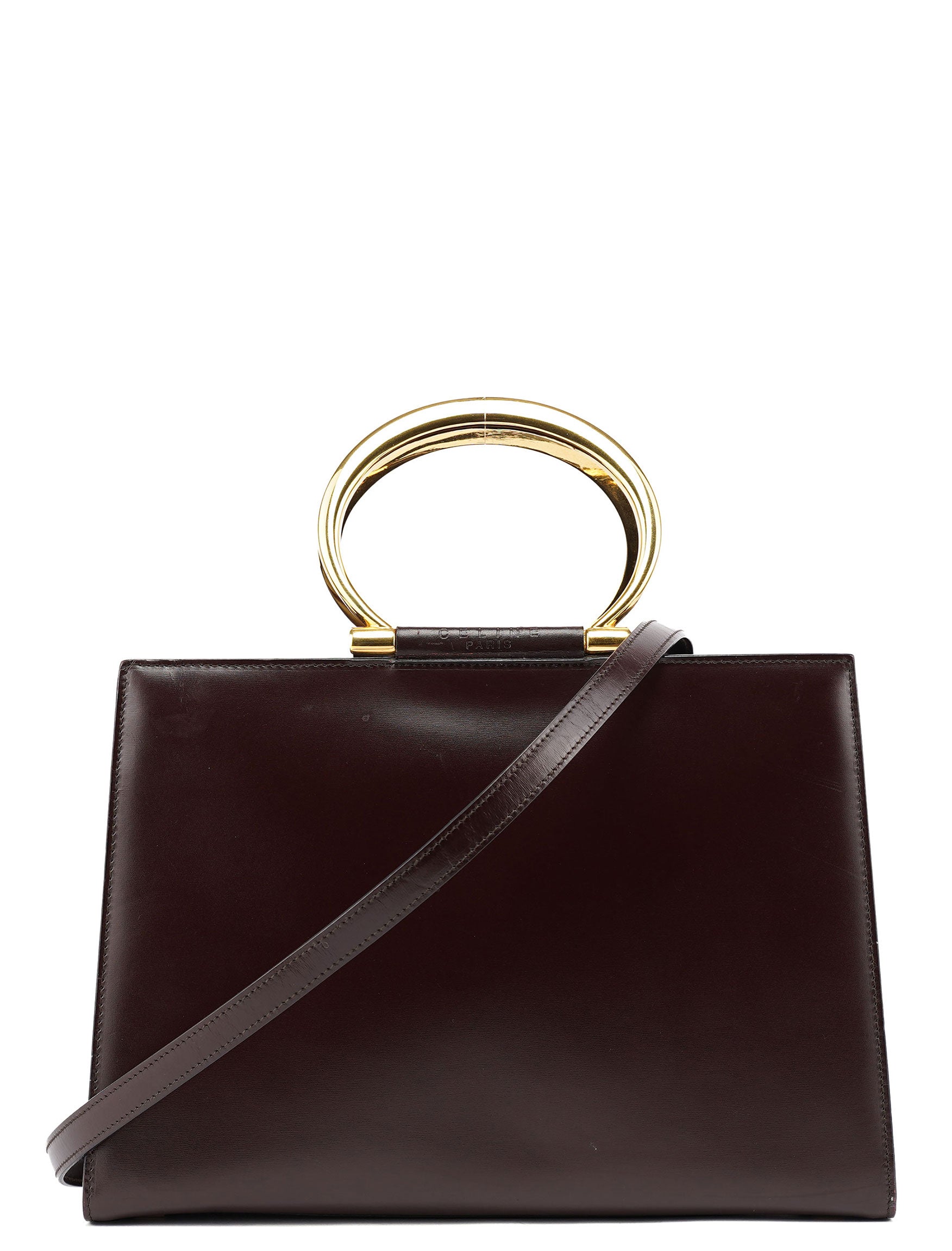 Brown Leather Gold 2-Way Top Handle Bag