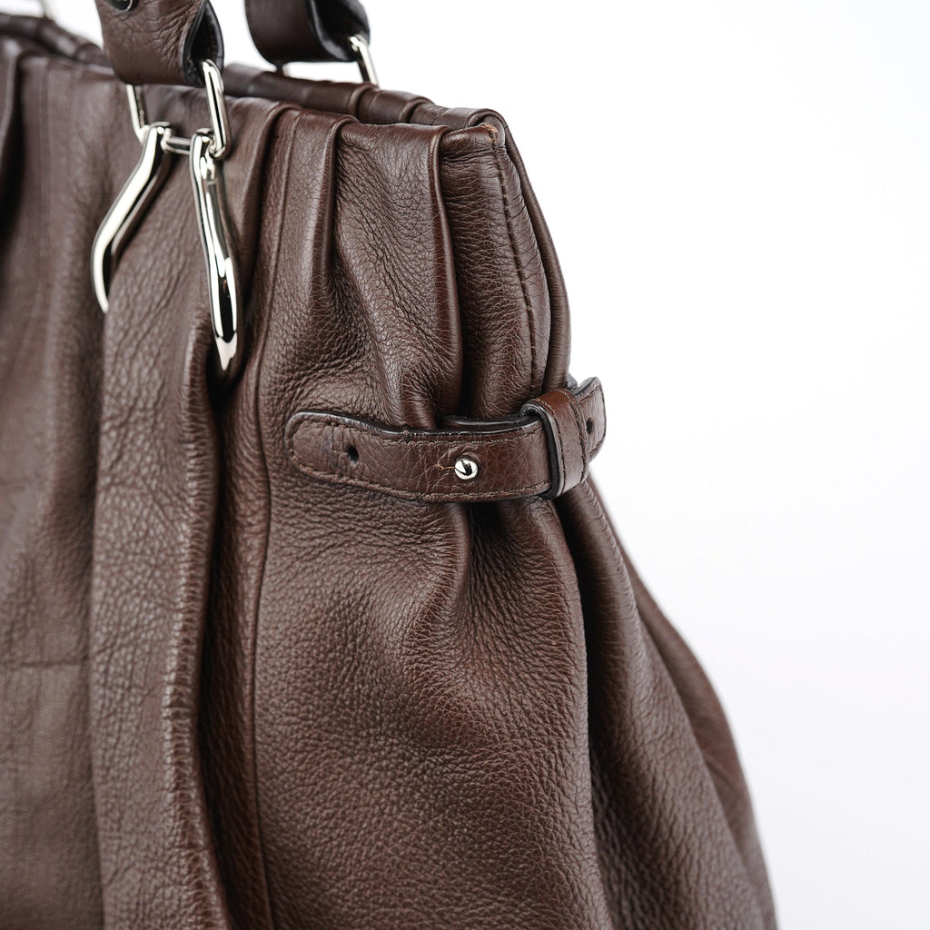 Brown Leather Pillow Tote Bag