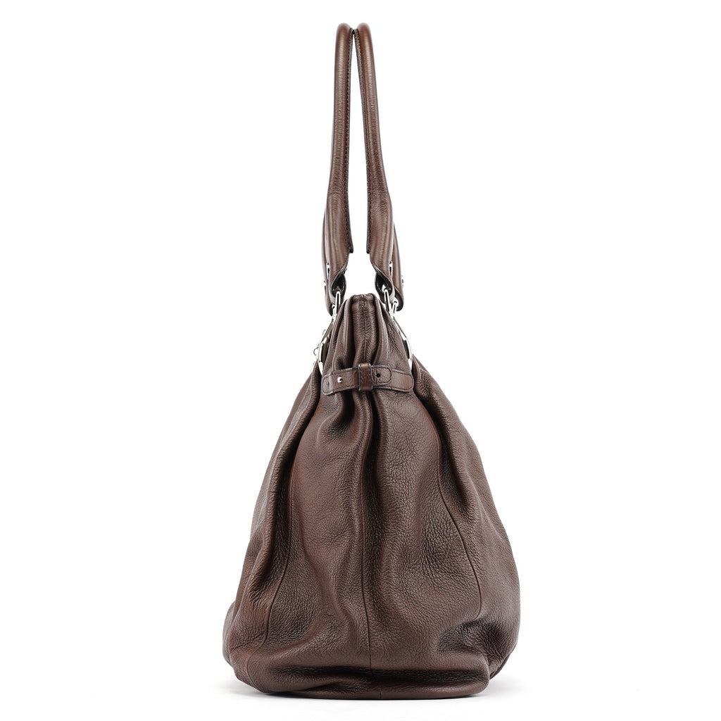 Brown Leather Pillow Tote Bag