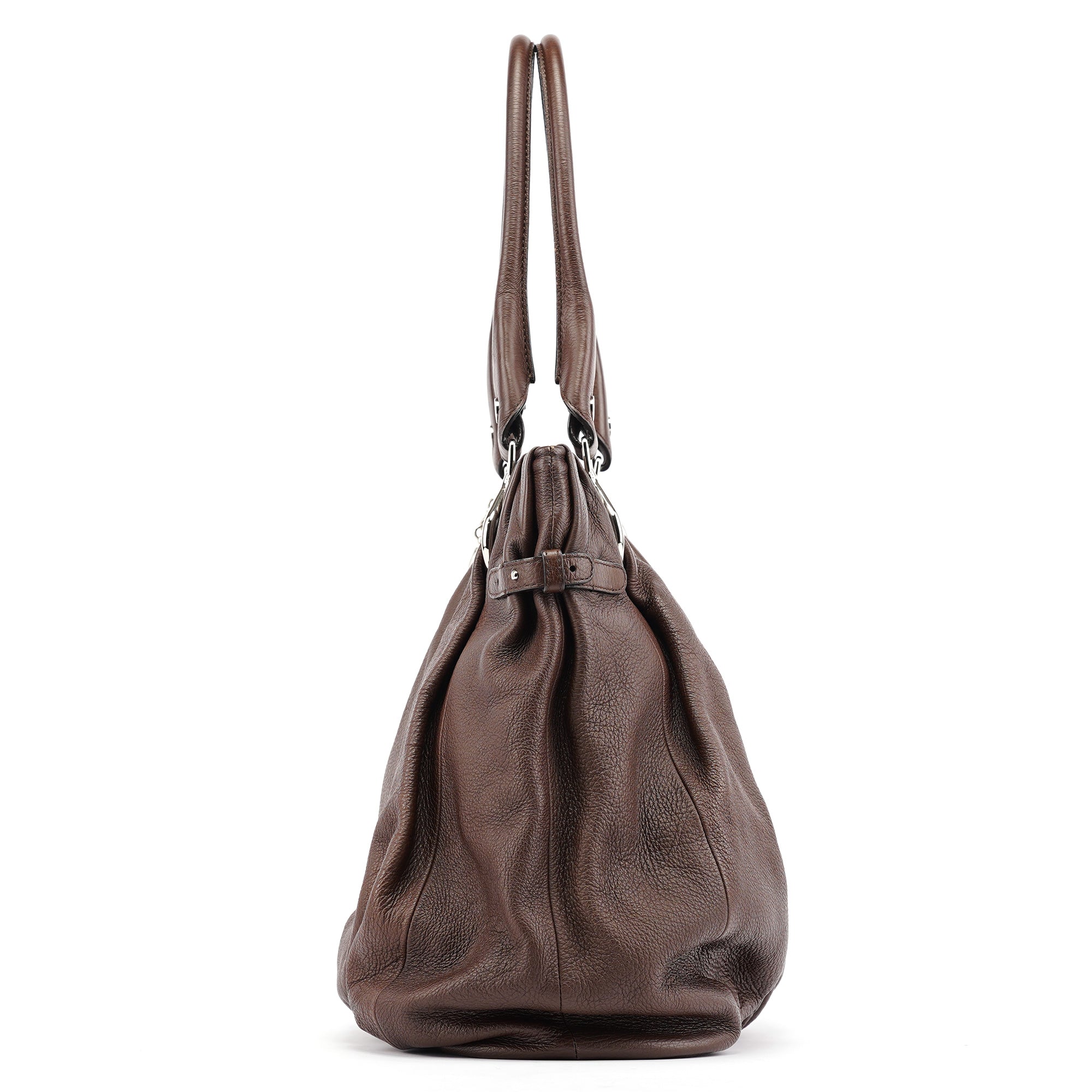Brown Leather Pillow Tote Bag