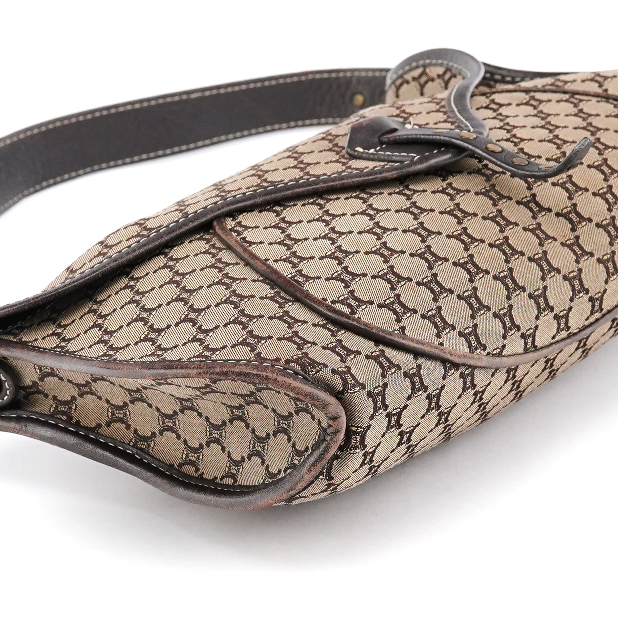 Brown Macadam Canvas Leather Shoulder Bag