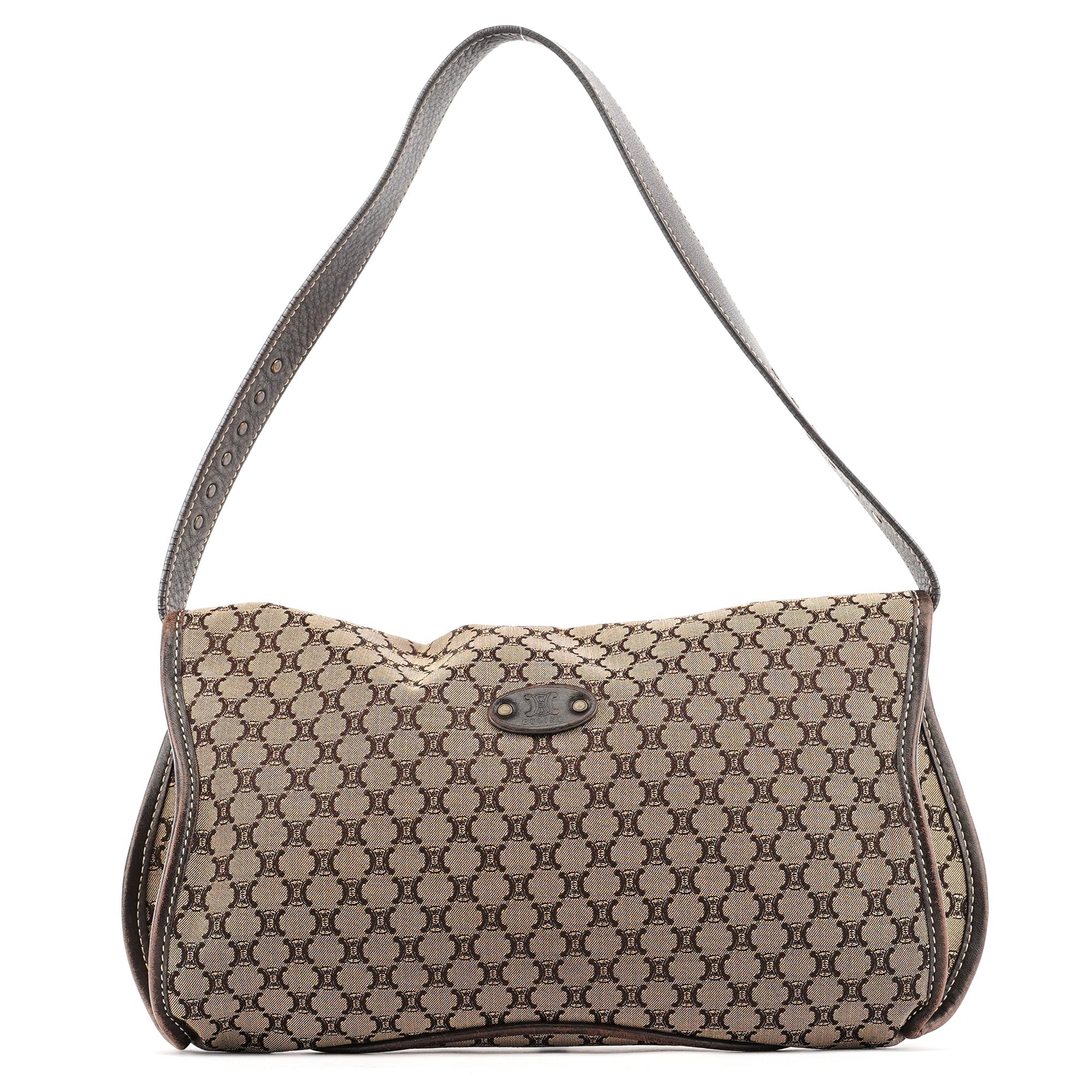 Brown Macadam Canvas Leather Shoulder Bag