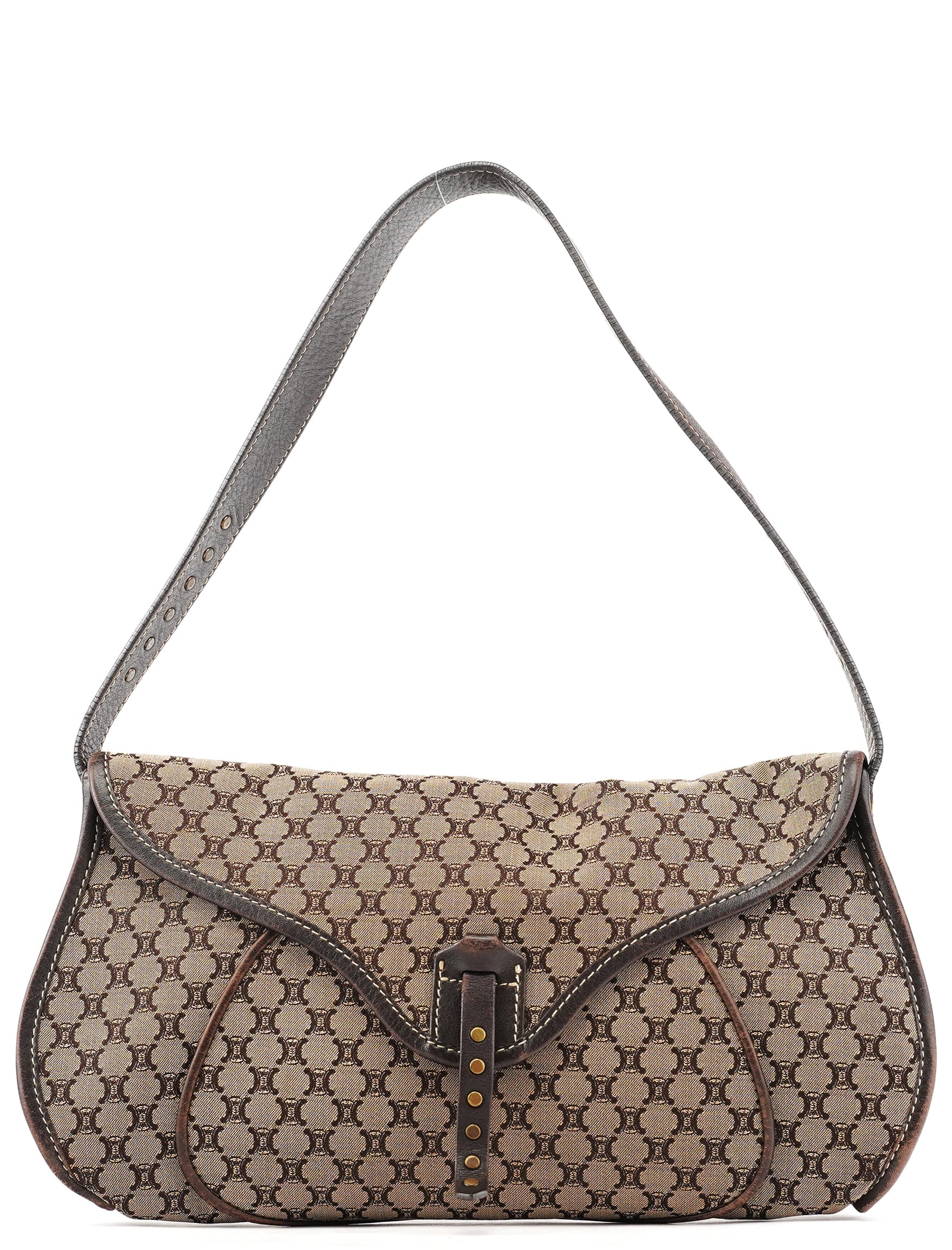Brown Macadam Canvas Leather Shoulder Bag